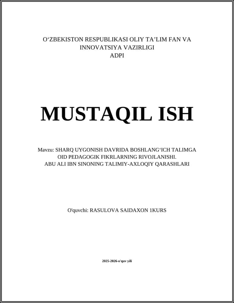 Abu Ali Ibn Sinoning Talimiy-Axloqiy Qarashlari 1