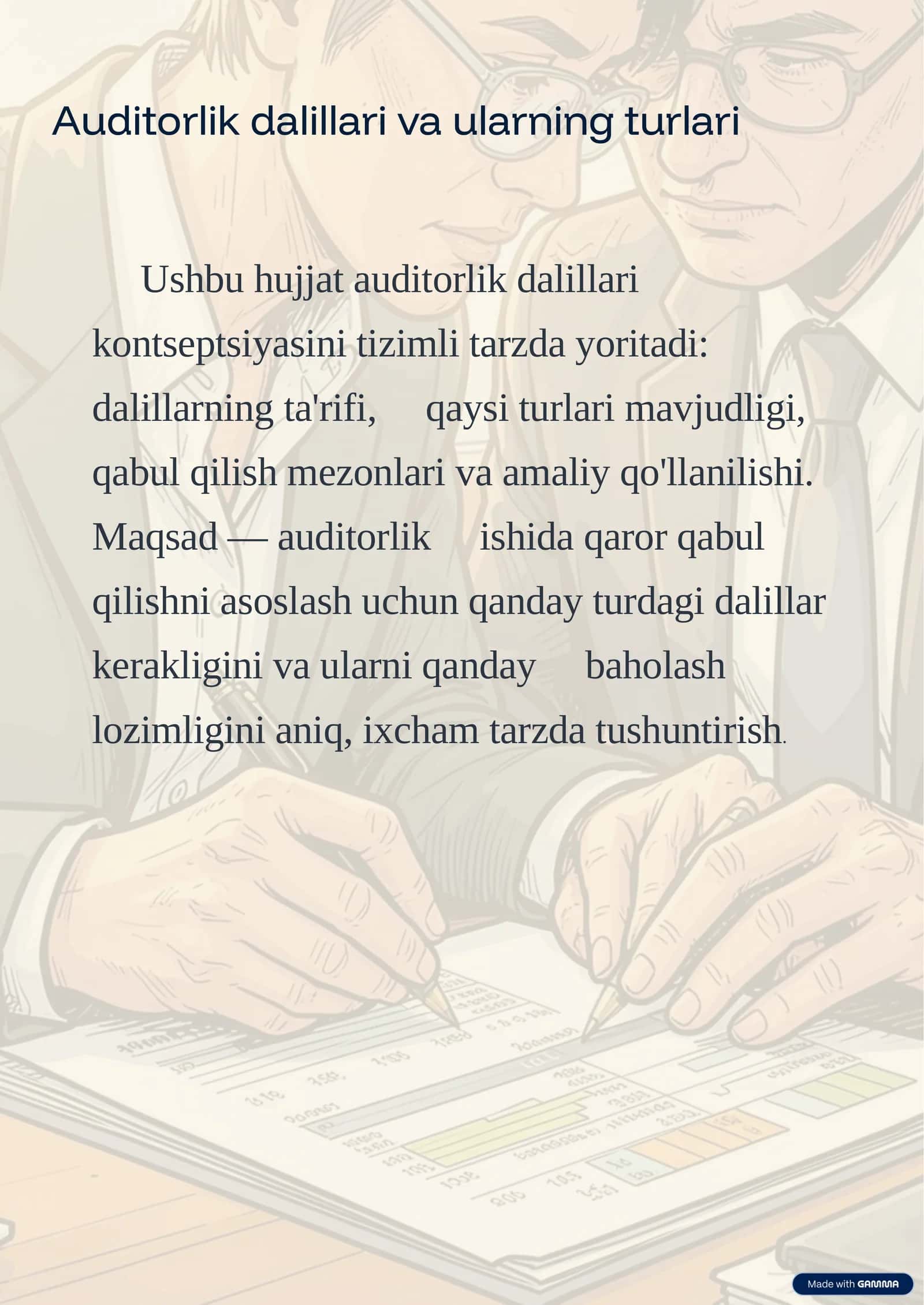 Auditorlik dalillari va ularning turlari 1