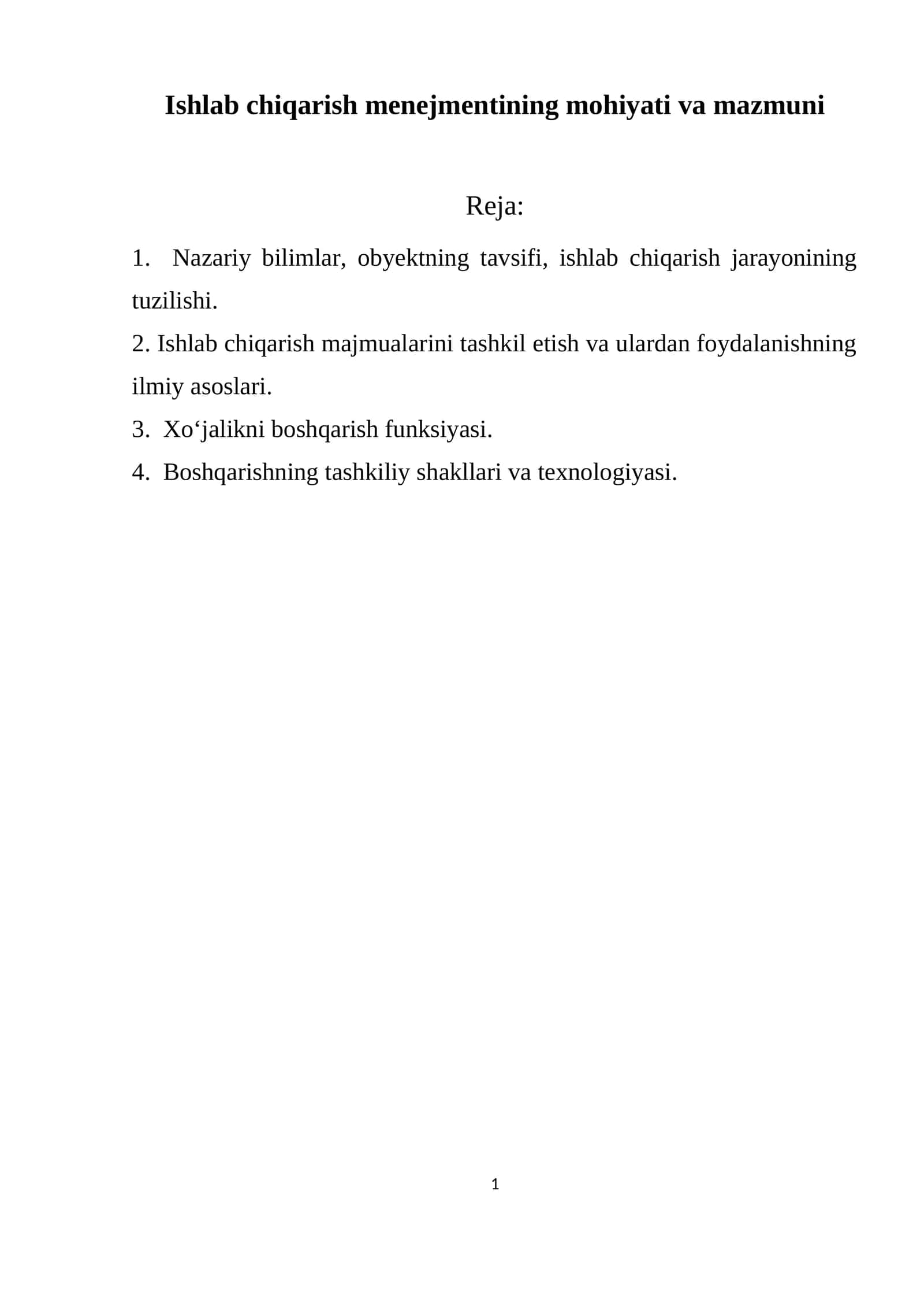 Ishlab chiqarish menejmentining mohiyati va mazmuni 1