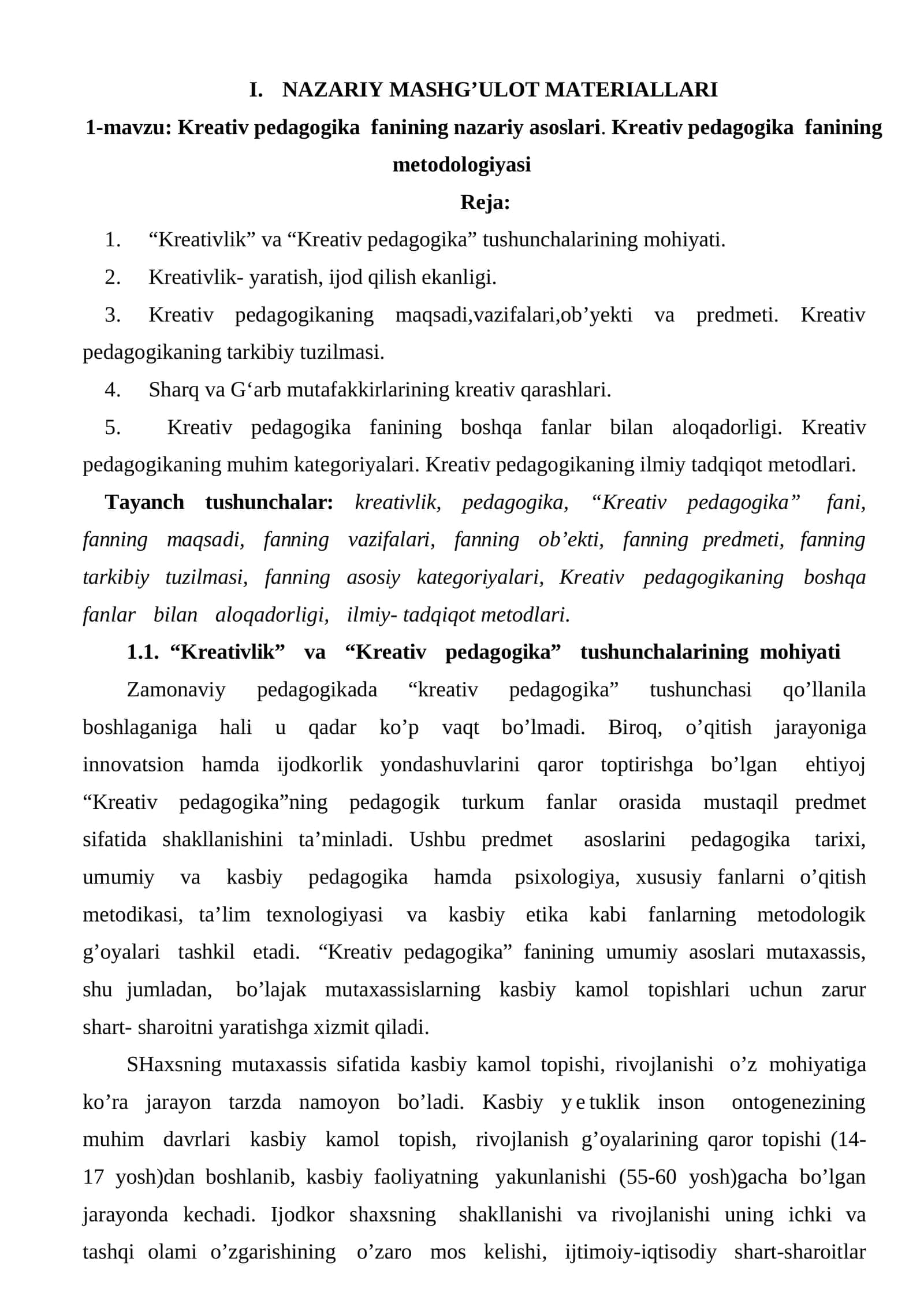 Kreativ pedagogika fanining nazariy asoslari 1