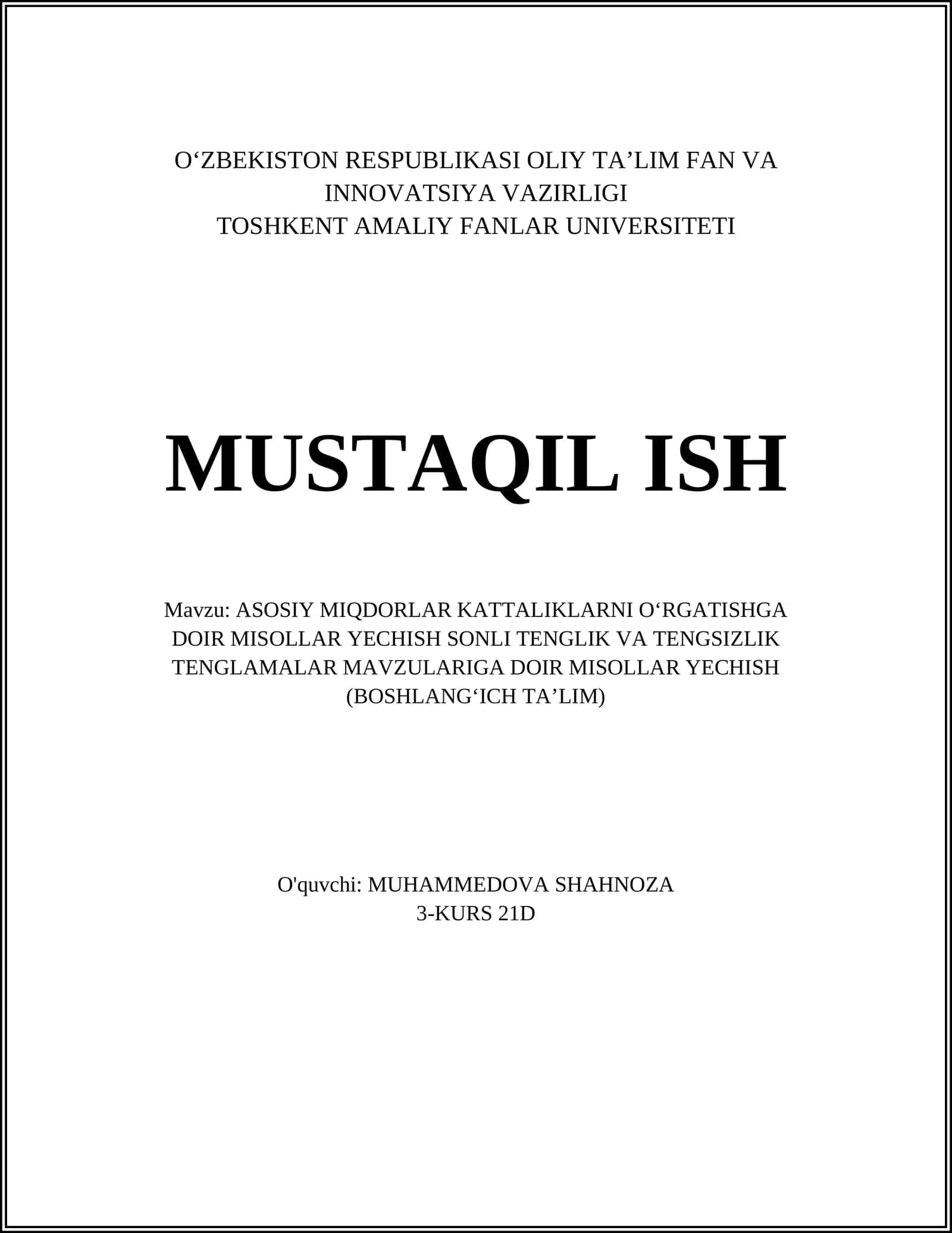 MISOLLAR YECHISH SONLI TENGLIK VA TENGSIZLIK TENGLAMALAR 1