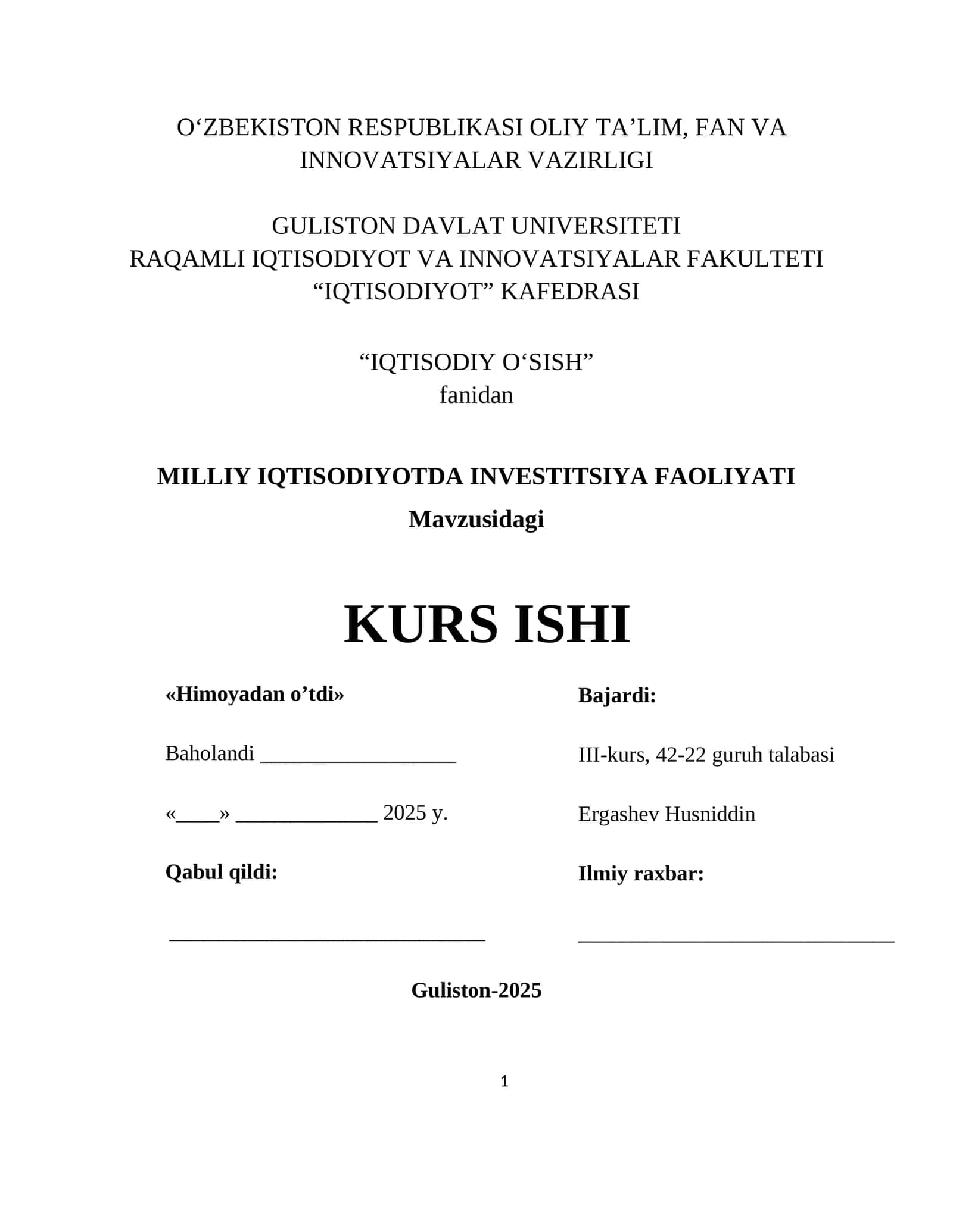 Milliy iqtisodiyotda investitsiya faoliyati 1