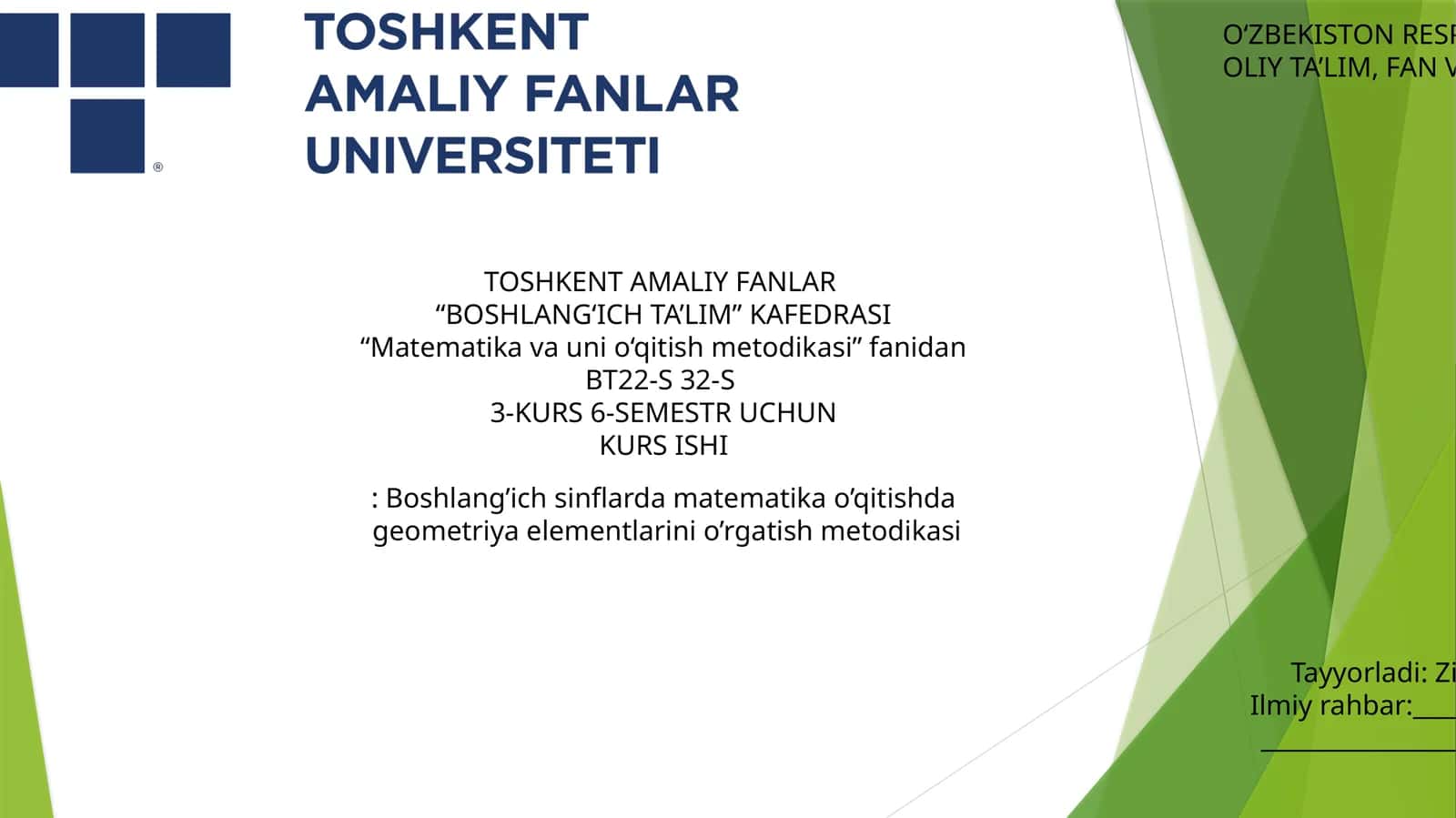 Boshlang‘ich sinflarda matematika o’qitishda geometriya elementlarini o’rgatish metodikasi 1