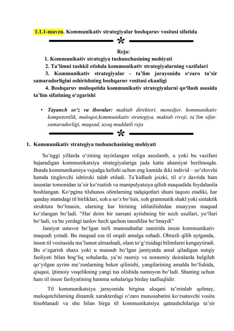 Kommunikativ strategiyalar boshqaruv vositasi sifatida 1