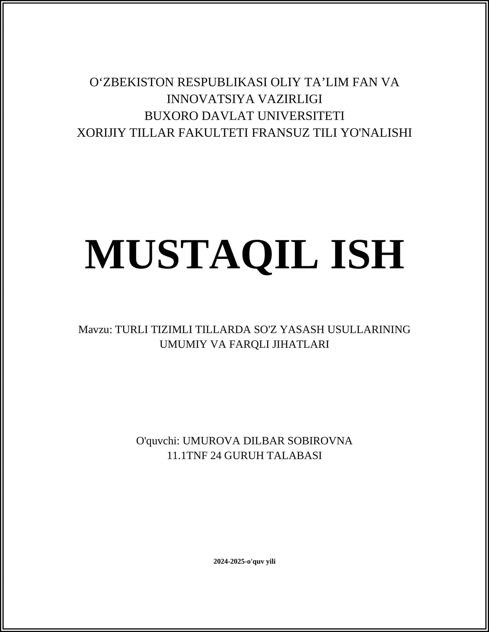 Turli tizimli tillarda so'z yasash usullari 1