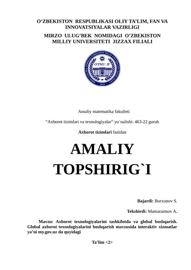 Axborot texnologiyalarini tashkilotda va global boshqarish 1