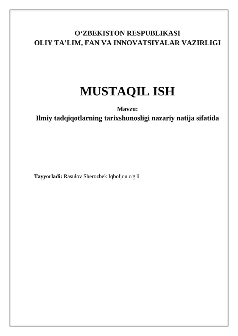 Ilmiy tadqiqotlarning tarixshunosligi nazariy natija sifatida 1