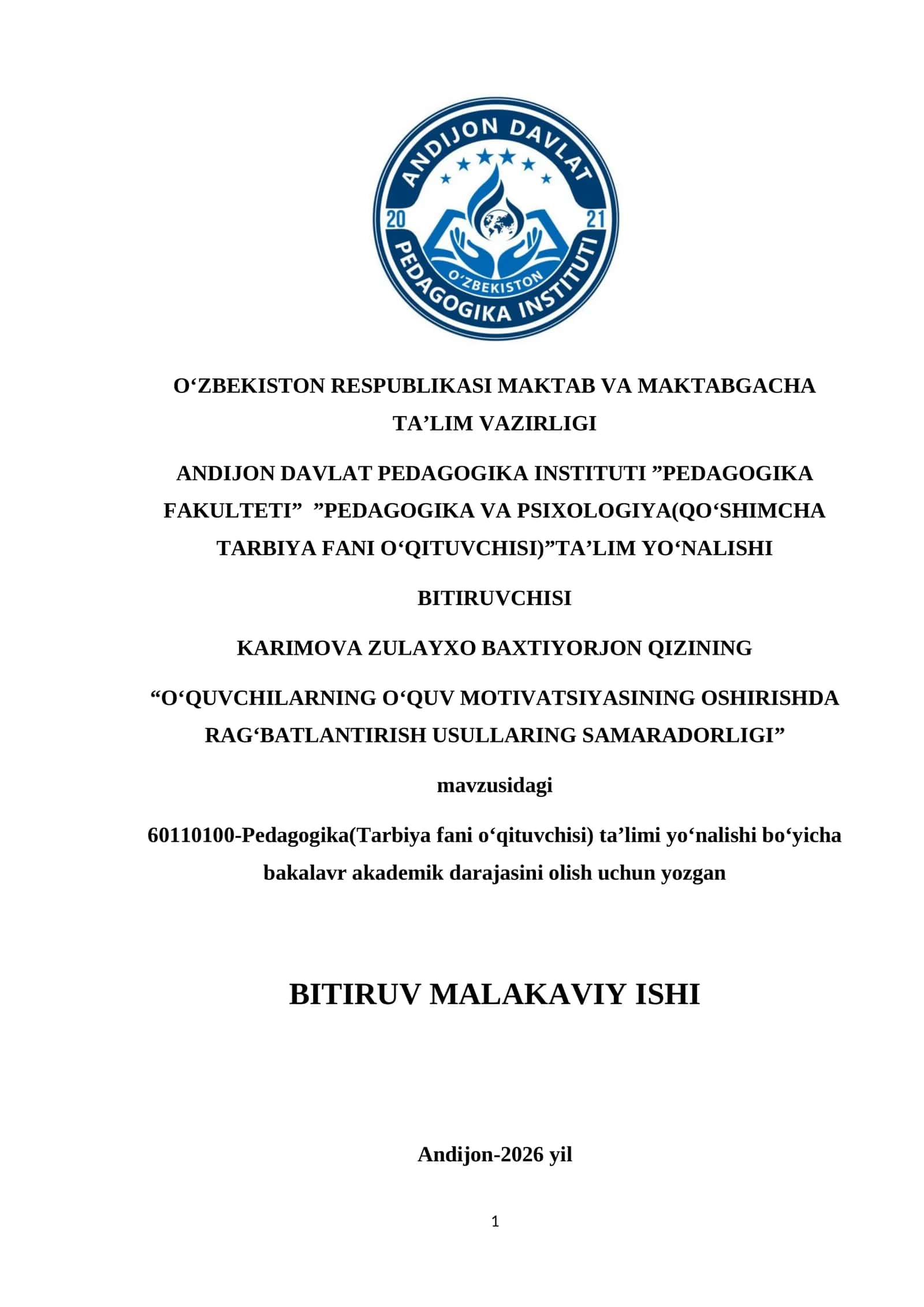 О‘QUVСHILАRNING О‘QUV MОTIVАTSIYАSINING ОSHIRISHDА RАG‘BАTLАNTIRISH USULLАRING SАMАRАDОRLIGI 1