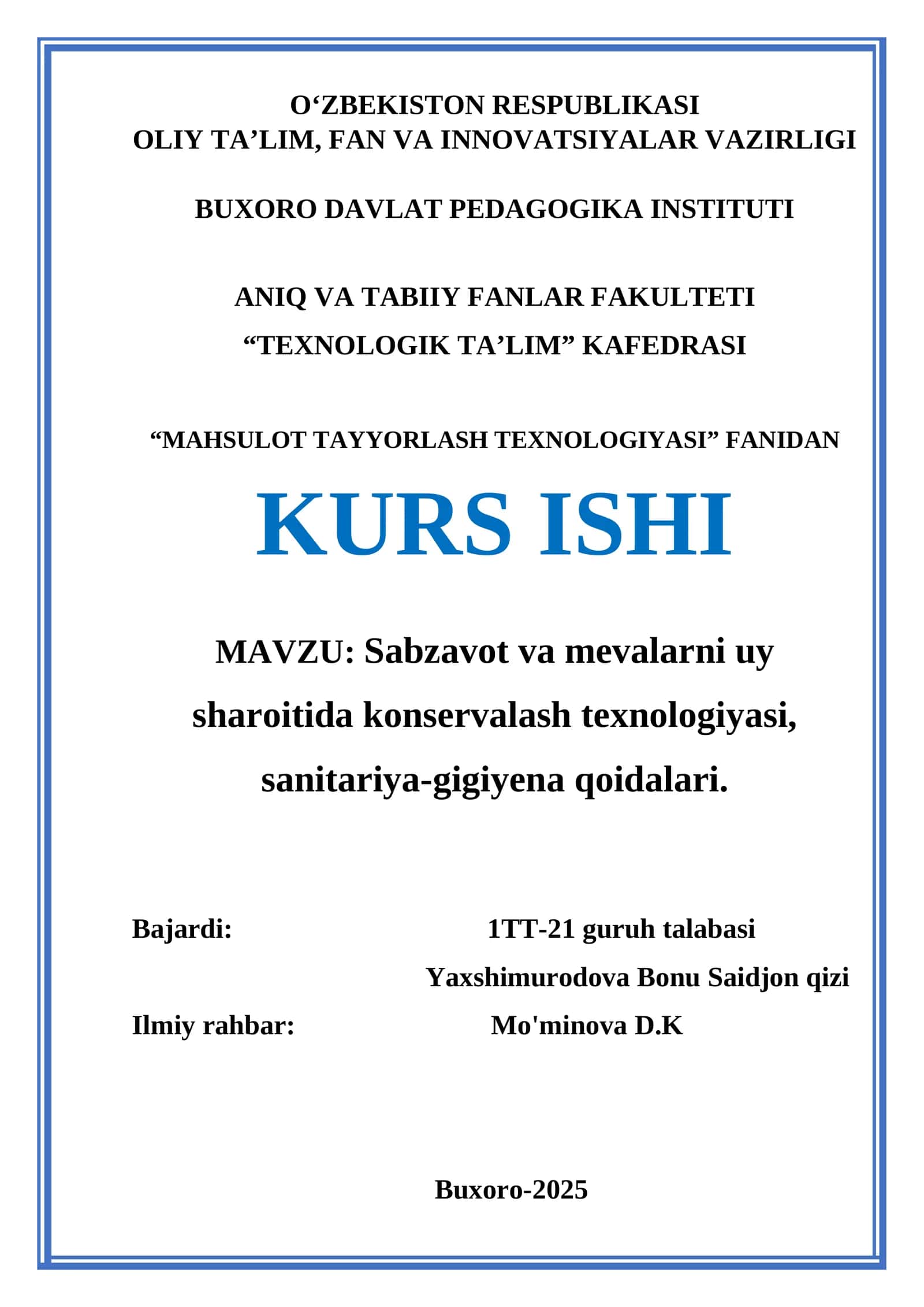 Sabzavot va mevalarni uy sharoitida konservalash texnologiyasi 1