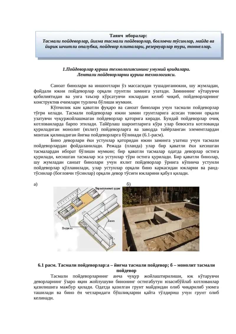 Пойдеворлар қуриш технологиясининг умумий қоидалари. 1