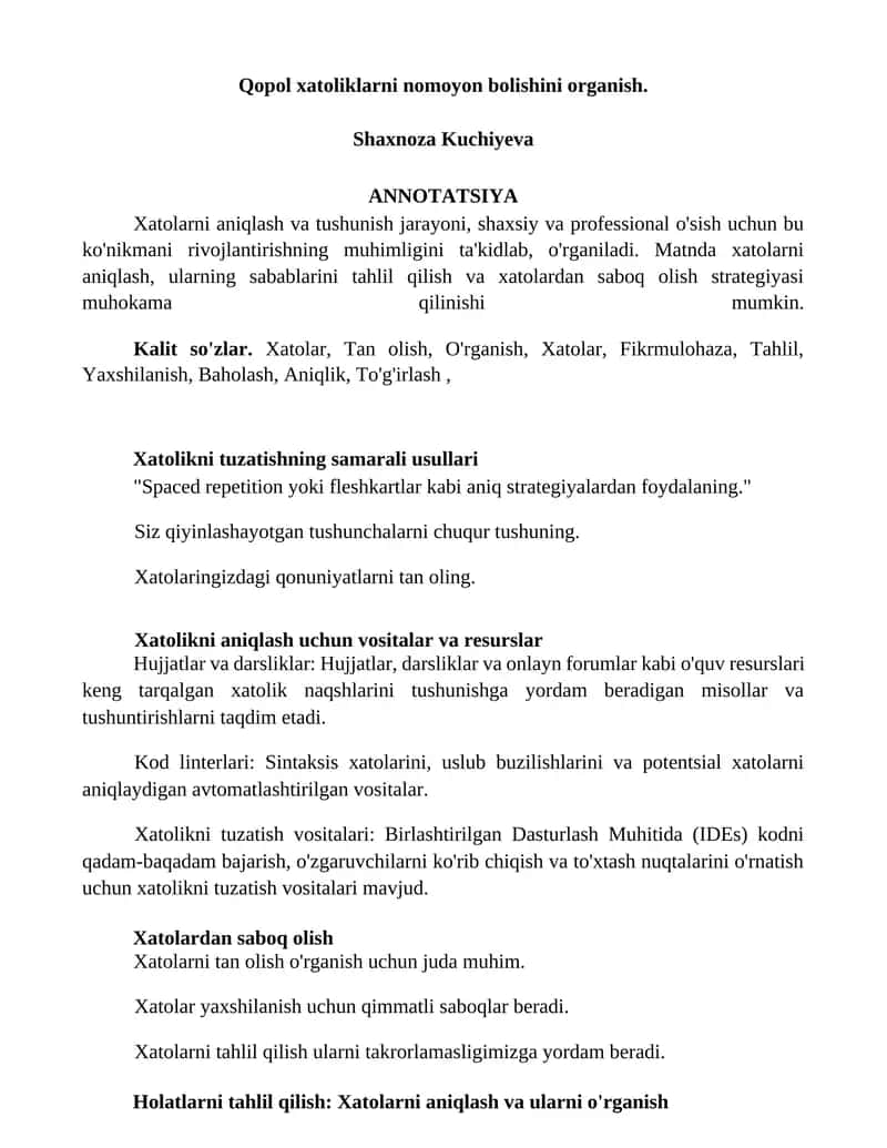 Xatolikni tuzatishning samarali usullari 1