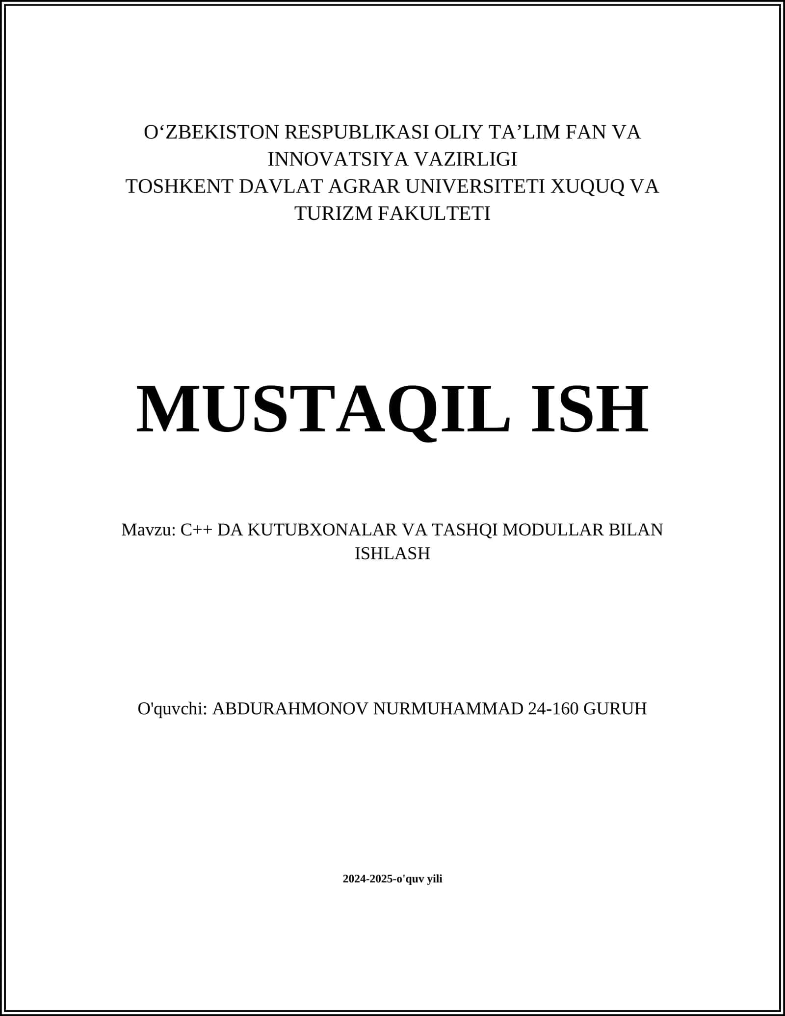 C++ DA KUTUBXONALAR VA TASHQI MODULLAR BILAN ISHLASH 1