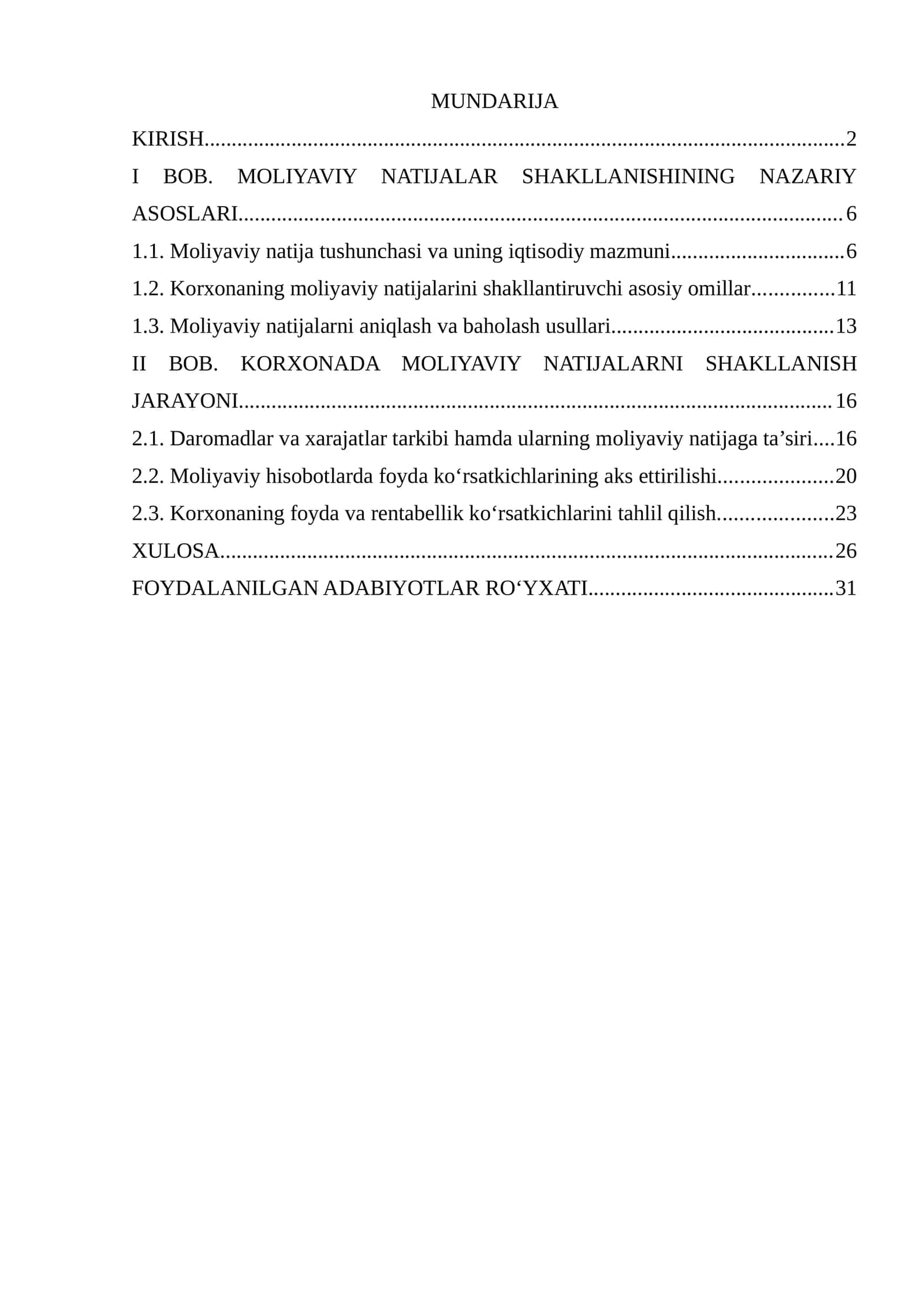BOB. MOLIYAVIY NATIJALAR SHAKLLANISHINING NAZARIY ASOSLARI 1