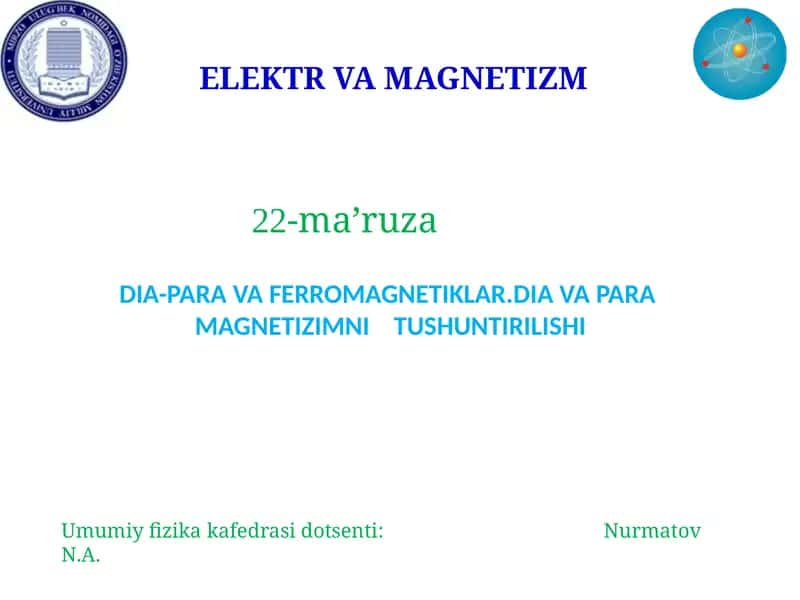 ELEKTR VA MAGNETIZM 1