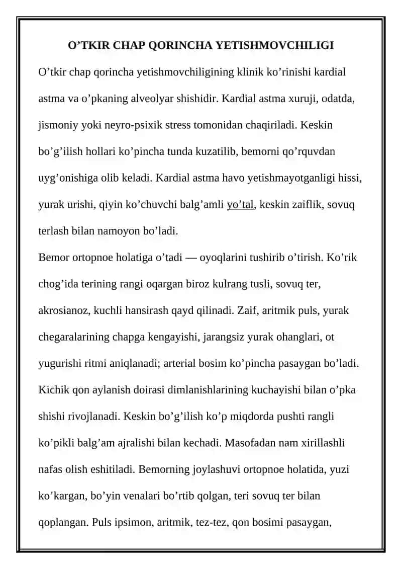 O’tkir chap qorincha yetishmovchiligi 1