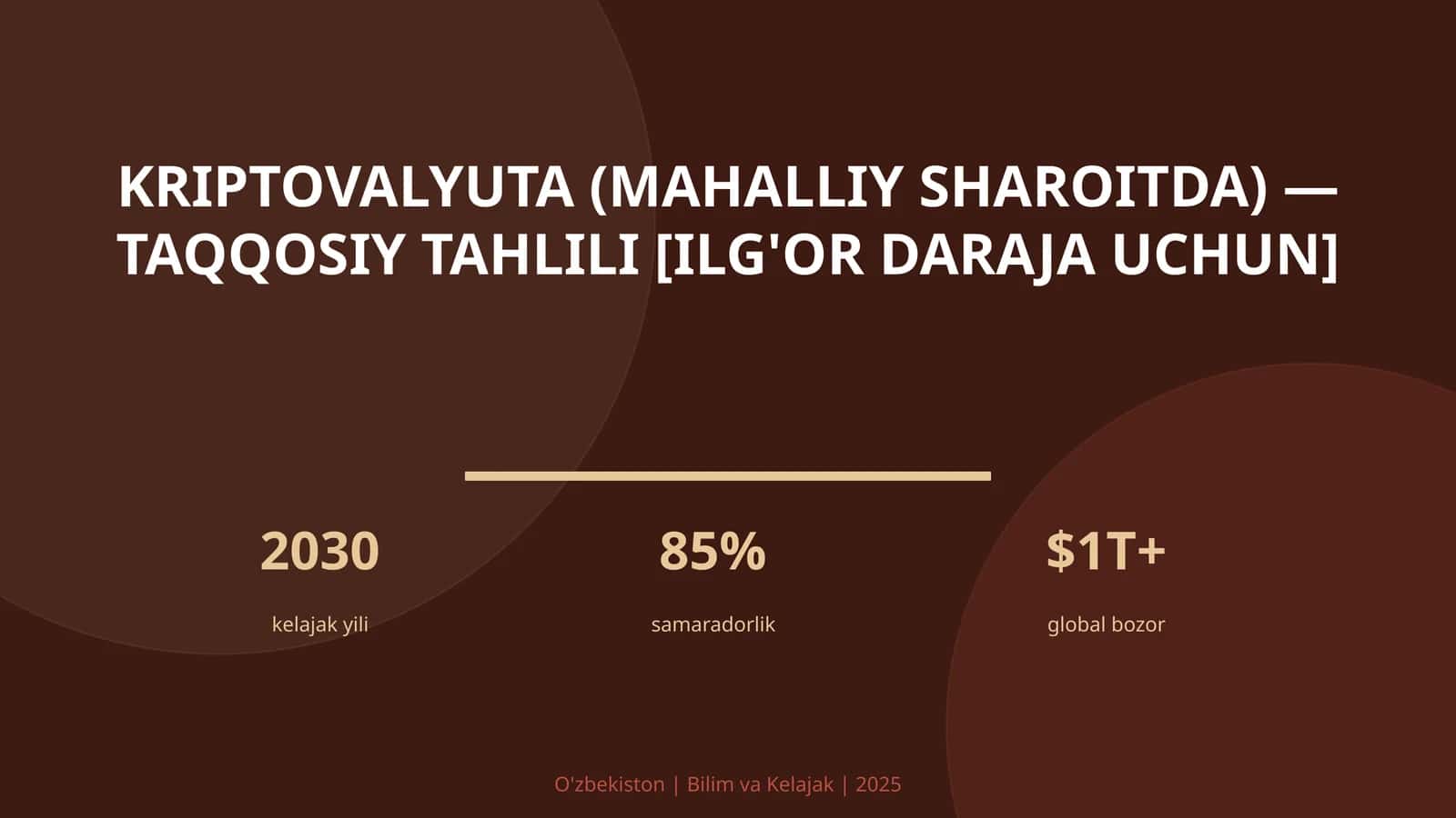 KRIPTOVALYUTA (MAHALLIY SHAROITDA) — TAQQOSIY TAHLILI [ILG'OR DARAJA UCHUN] 1