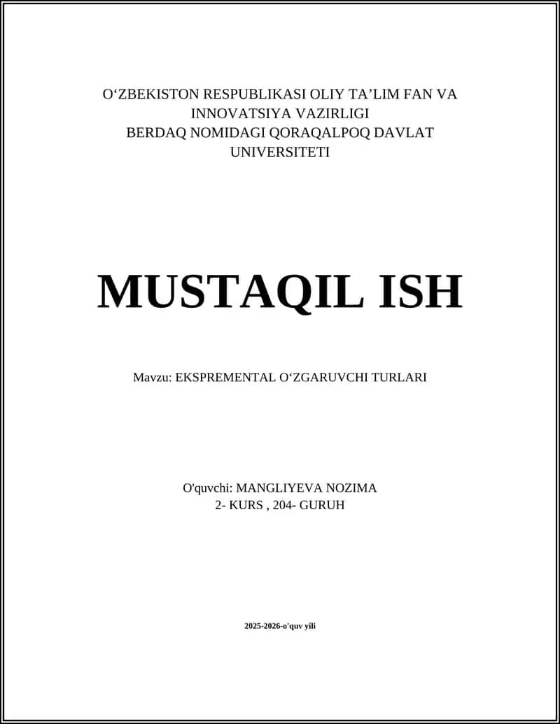 EKSPREMENTAL OʻZGARUVCHI TURLARI 1