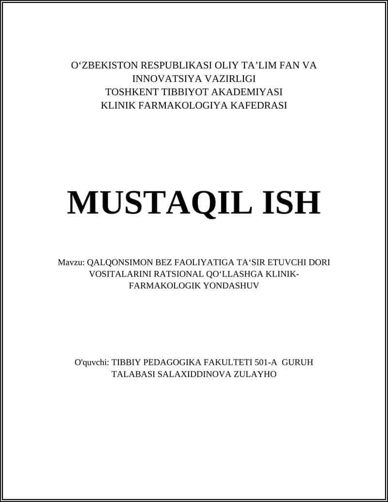 QALQONSIMON BEZ FAOLIYATIGA TA‘SIR ETUVCHI DORI VOSITALARINI RATSIONAL QO‘LLASHGA KLINIK-FARMAKOLOGIK YONDASHUV 1