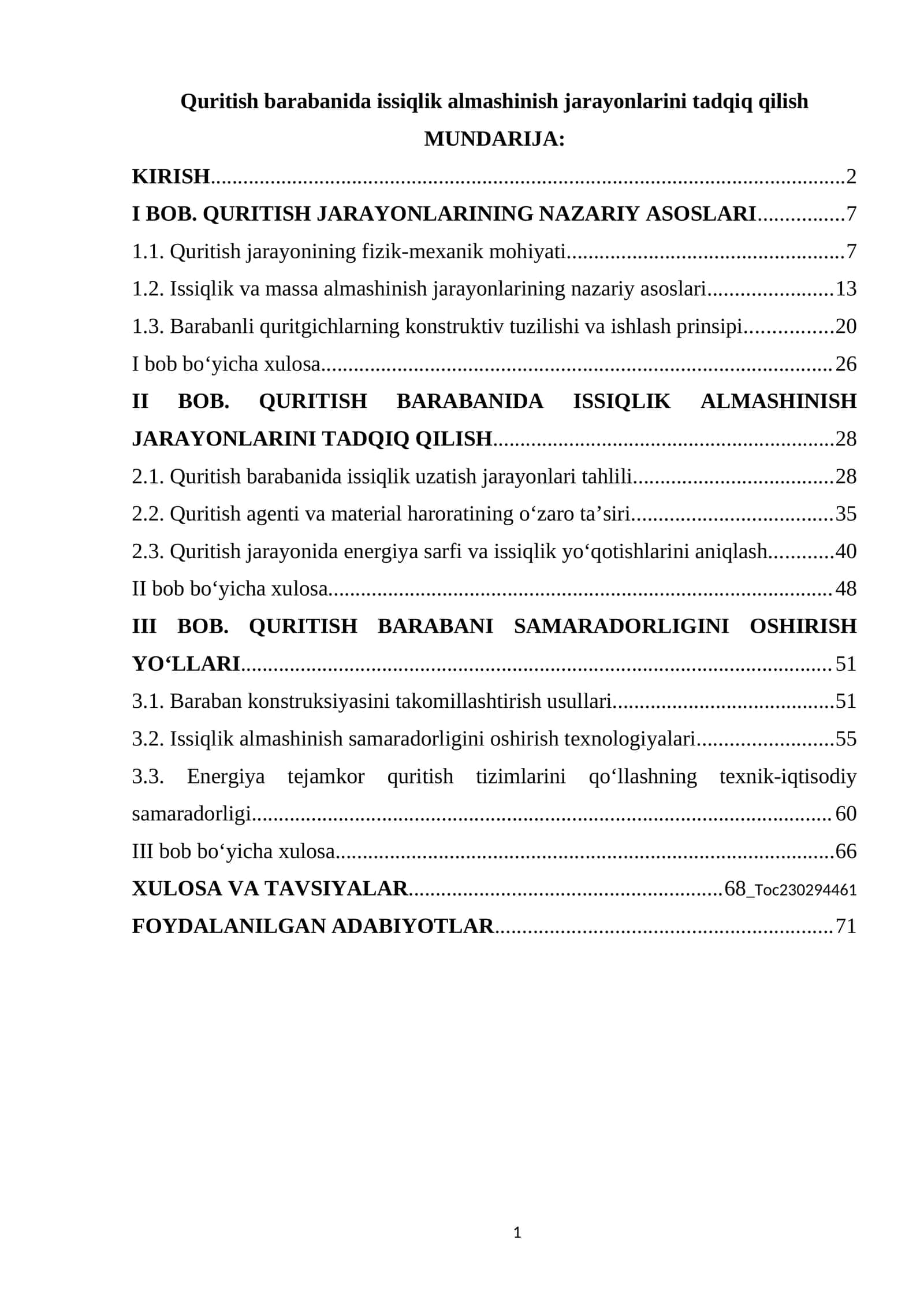 Quritish barabanida issiqlik almashinish jarayonlarini tadqiq qilish 1