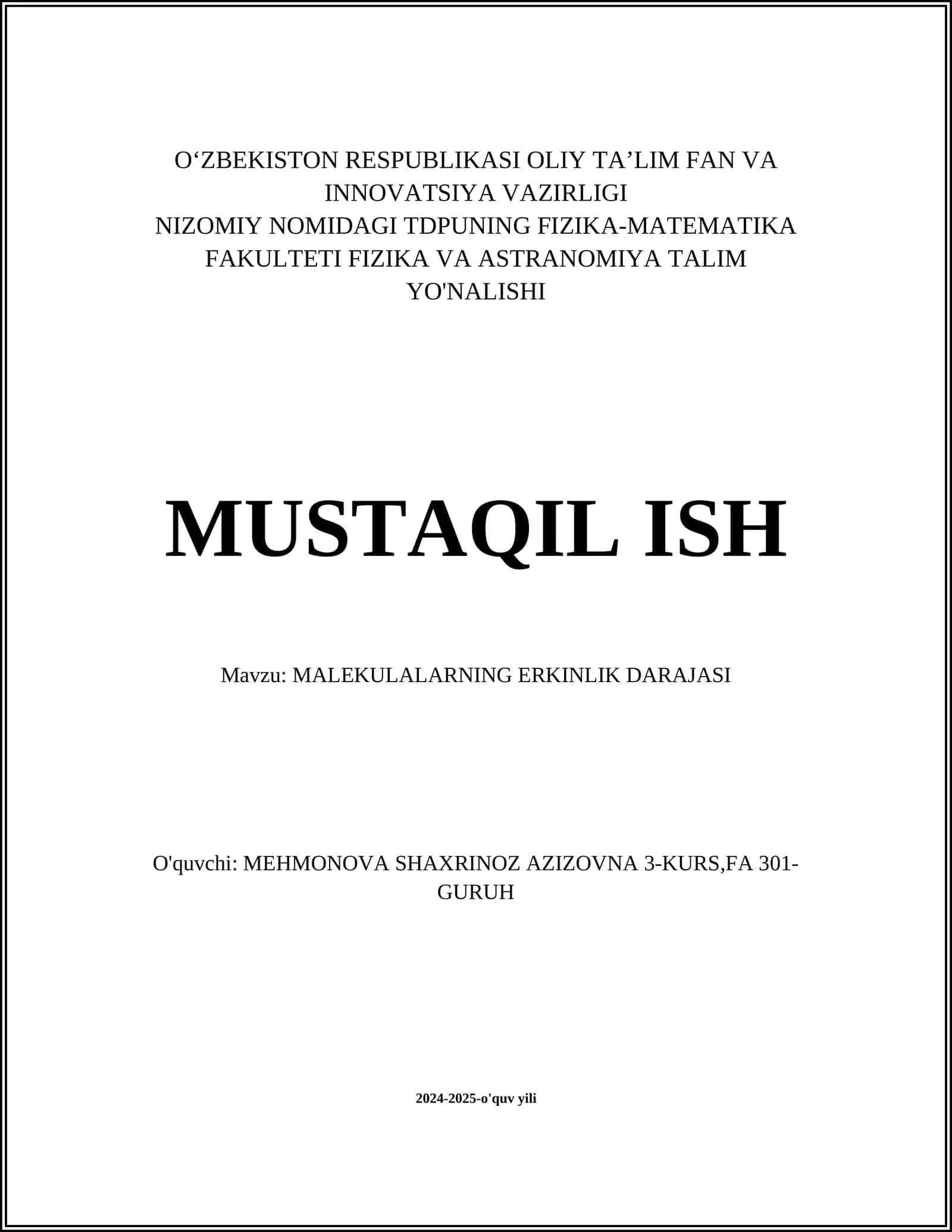 ERKINLIK DARAJASI 1