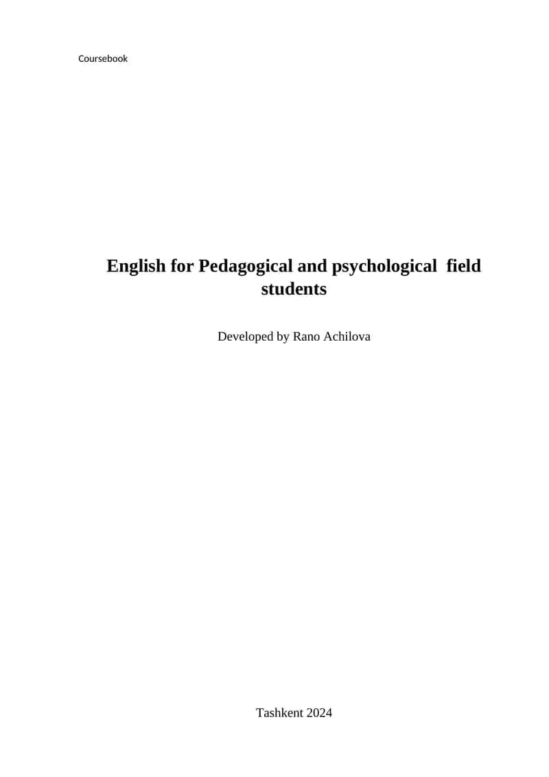 English Coursebook for Pedagogical and Psychological Field Students 1