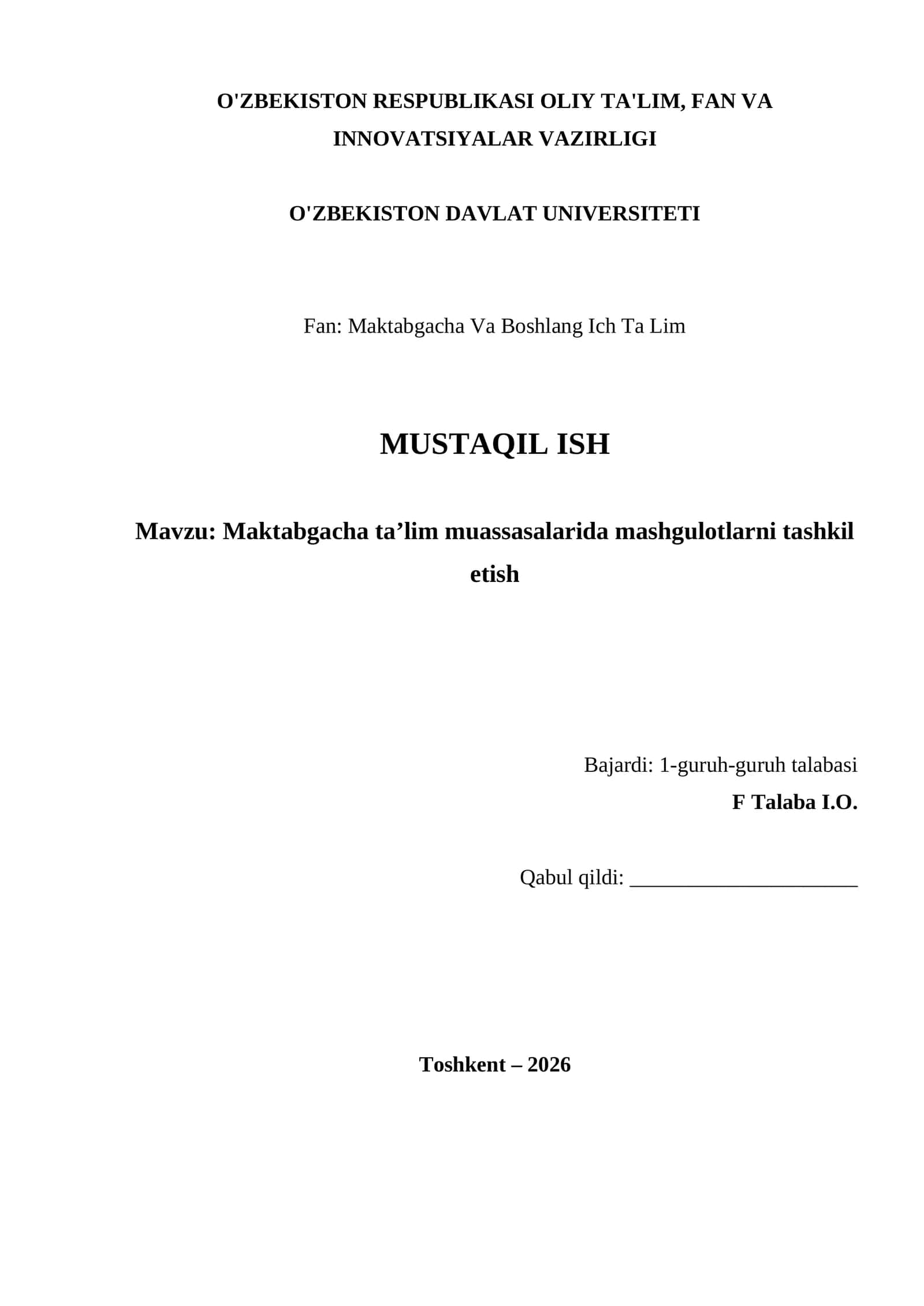 Maktabgacha ta’lim muassasalarida mashgulotlarni tashkil etish 1