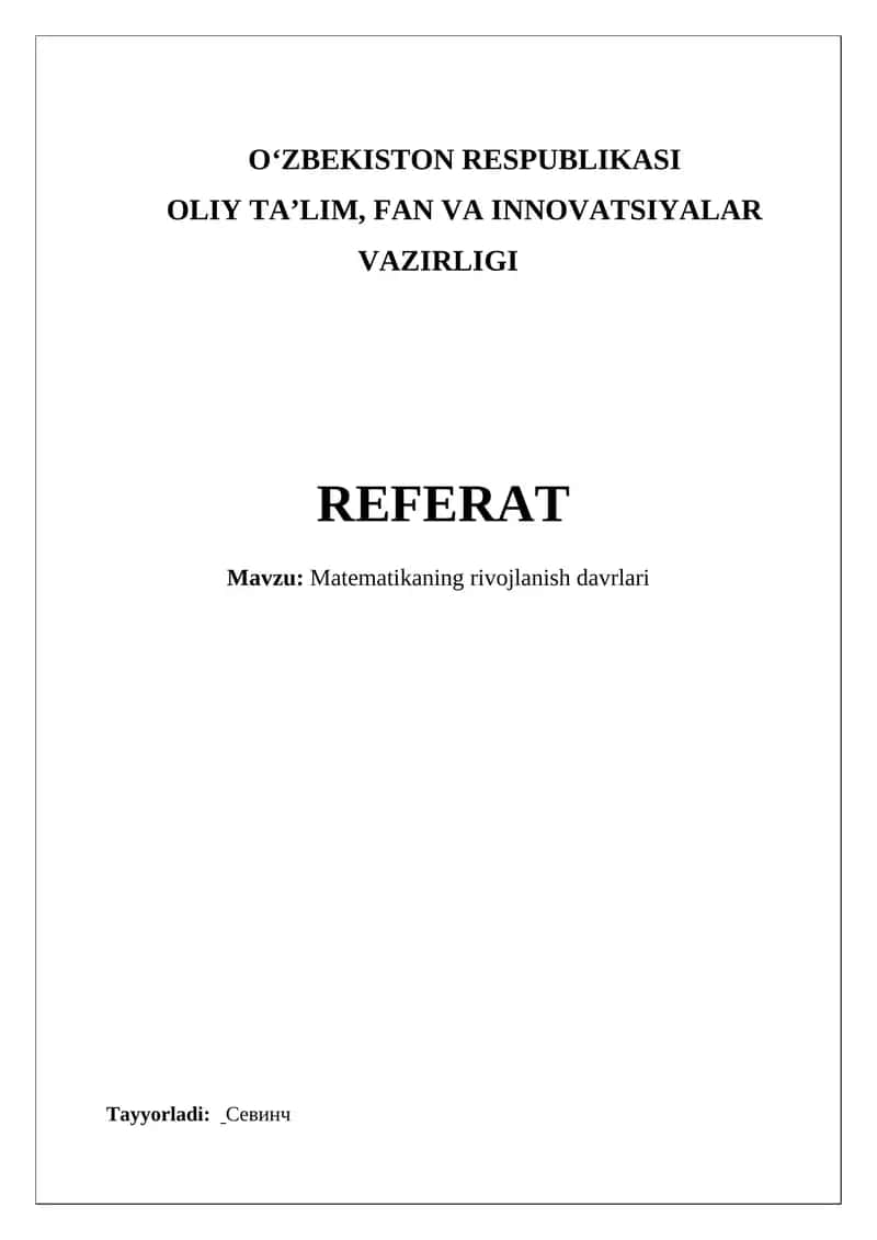 Matematikaning rivojlanish davrlari 1