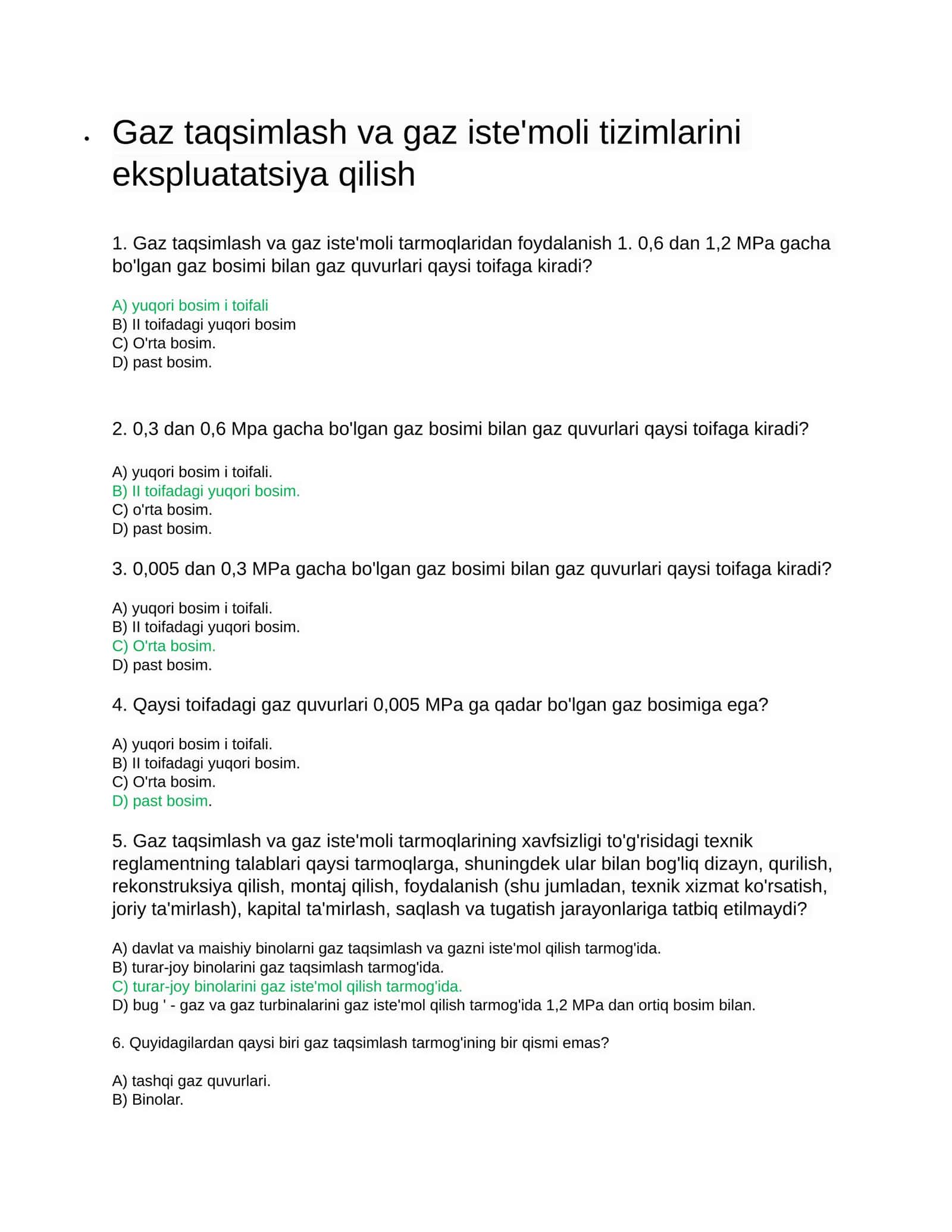 Gaz taqsimlash va gaz iste'moli tizimlarini ekspluatatsiya qilish 1
