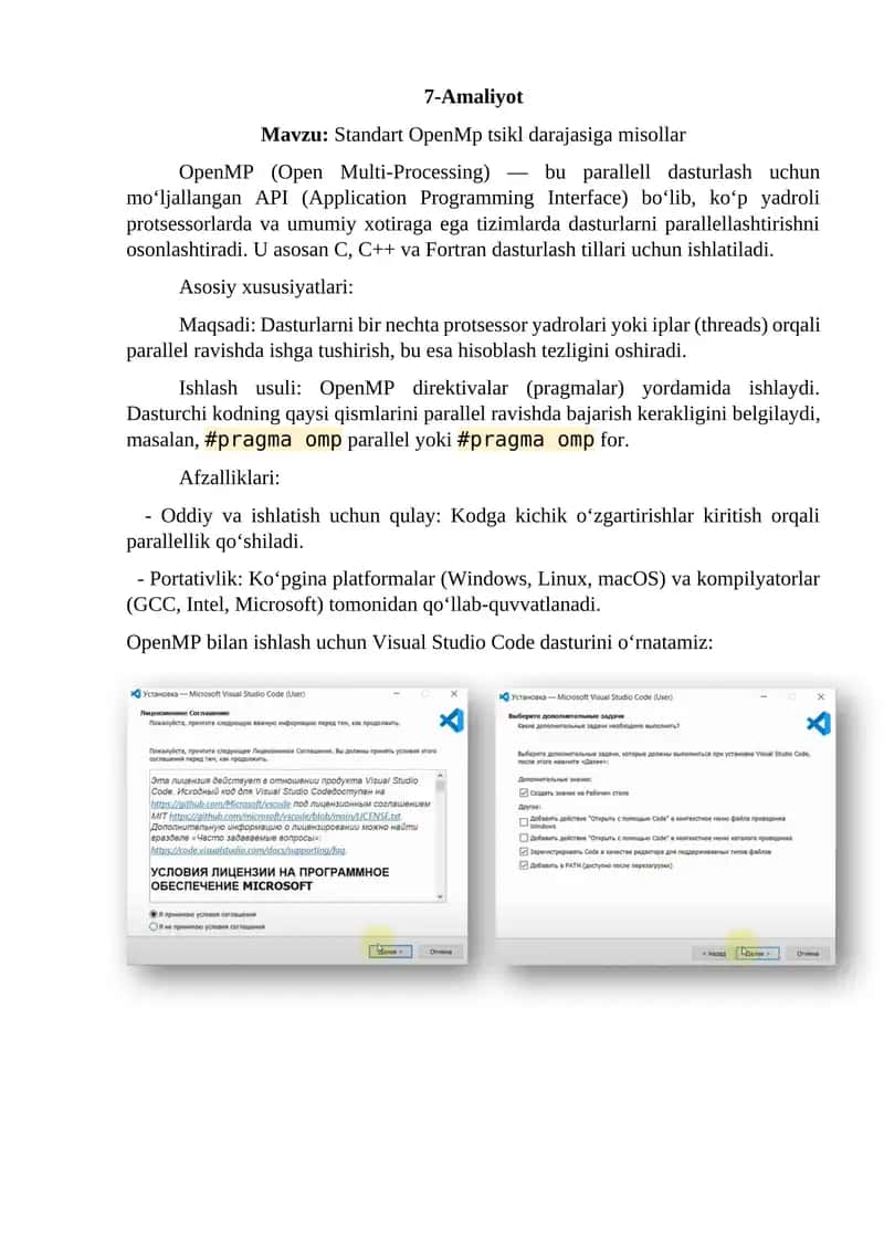 Standart OpenMp tsikl darajasiga misollar 1