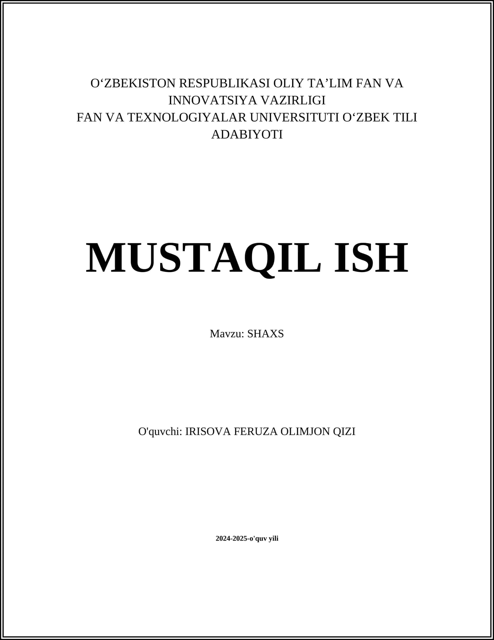 SHAXSIY RIVOJLANISH 1