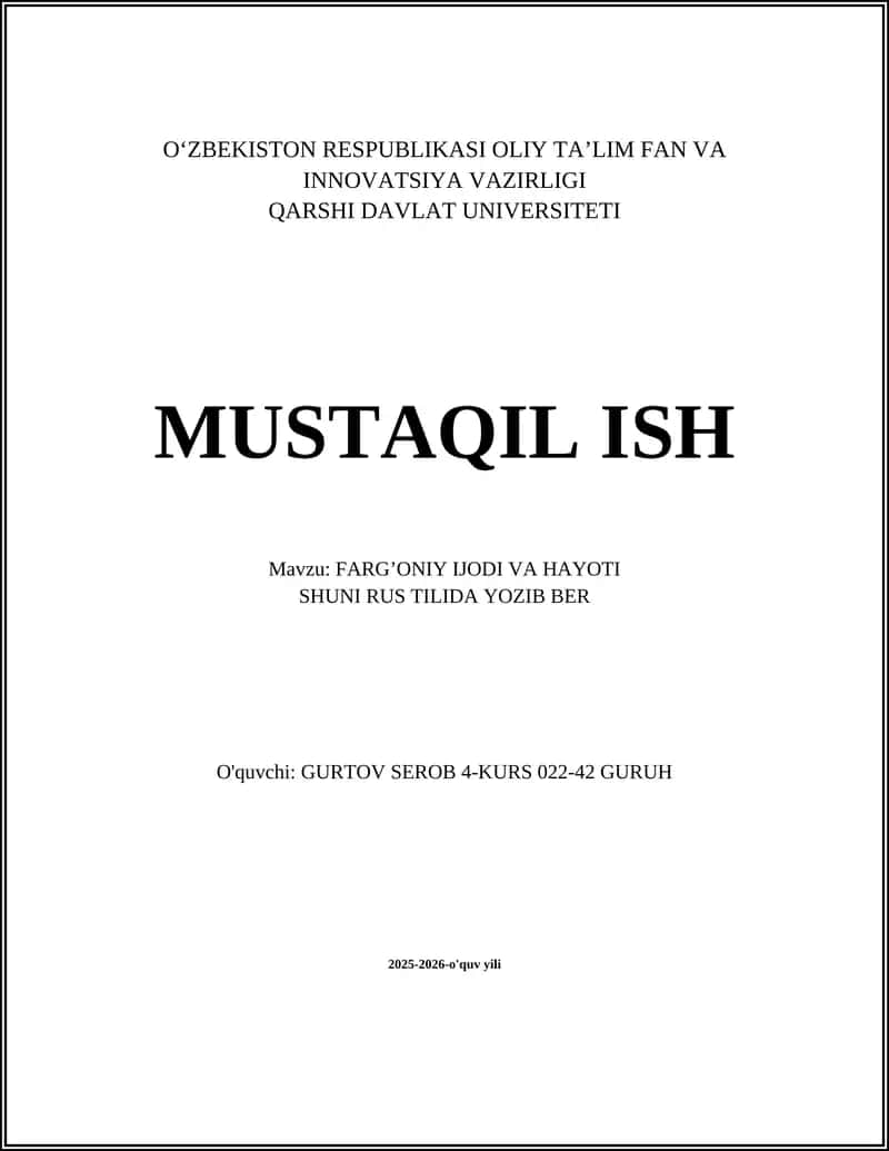 FARG’ONIY IJODI VA HAYOTI 1
