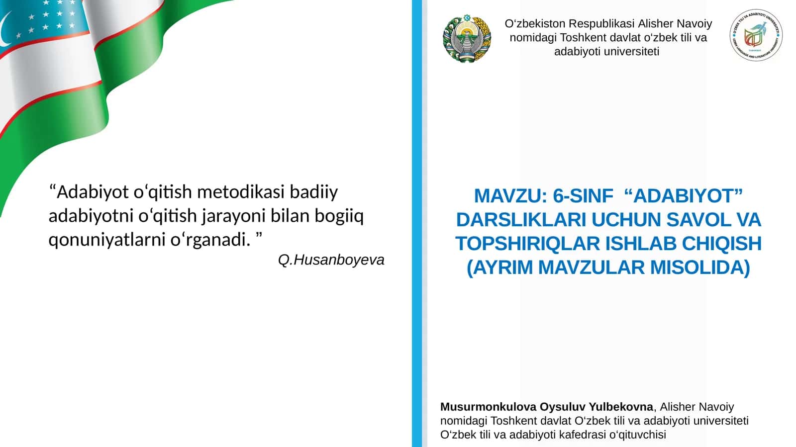 6-SINF “ADABIYOT” DARSLIKLARI UCHUN SAVOL VA TOPSHIRIQLAR ISHLAB CHIQISH (AYRIM MAVZULAR MISOLIDA) 1