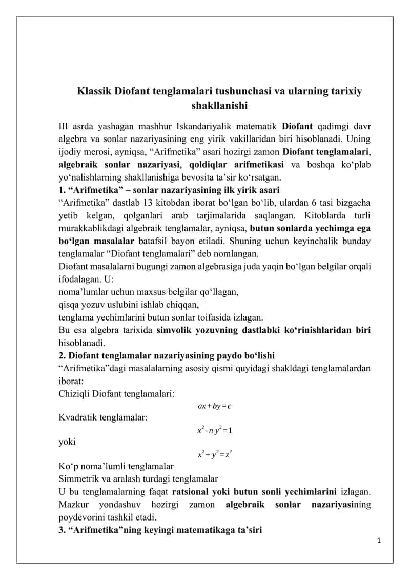 Diofant tenglamalari 1