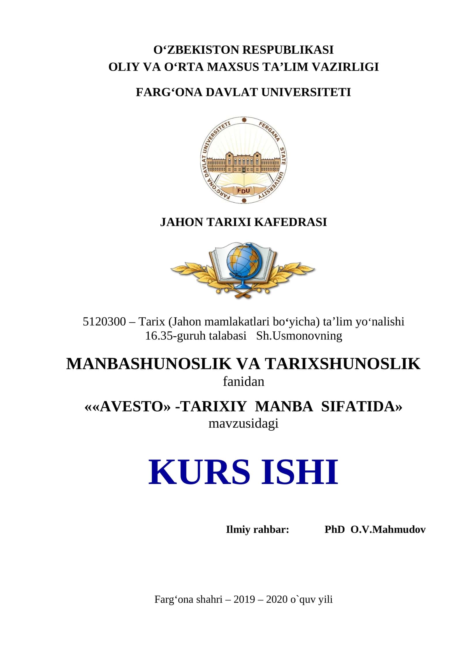 «AVESTO» -TARIXIY MANBA SIFATIDA 1