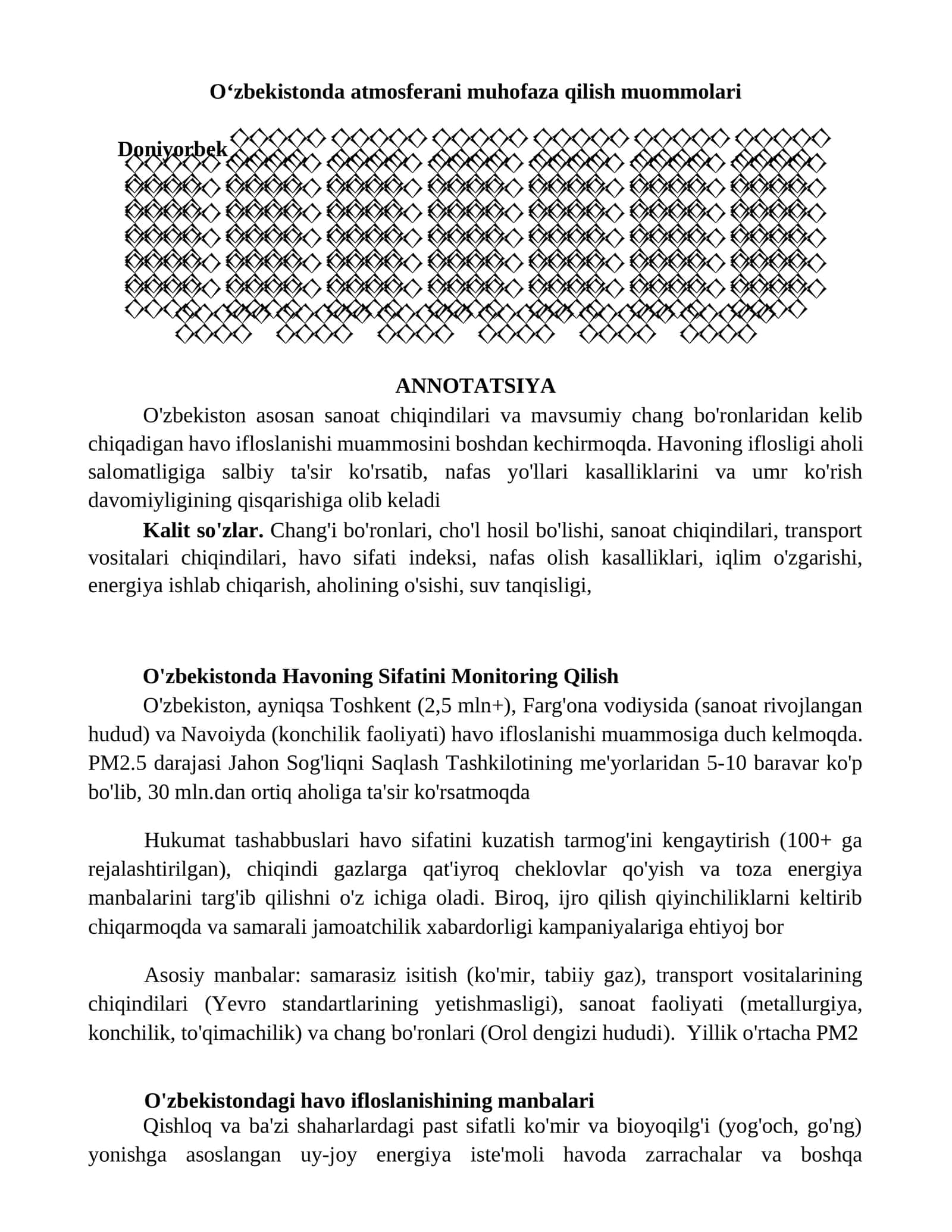 Oʻzbekistonda atmosferani muhofaza qilish muommolari 1