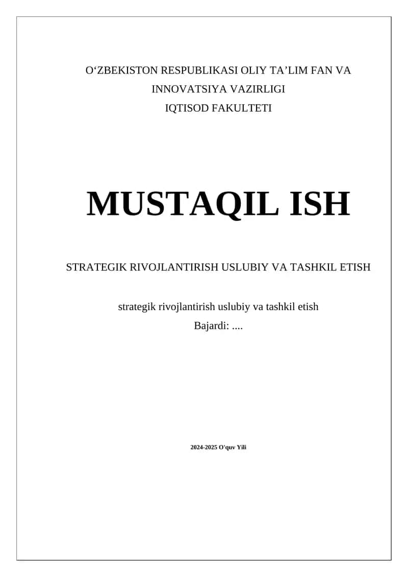 Strategik rivojlantirish uslubiy va tashkil etish 1