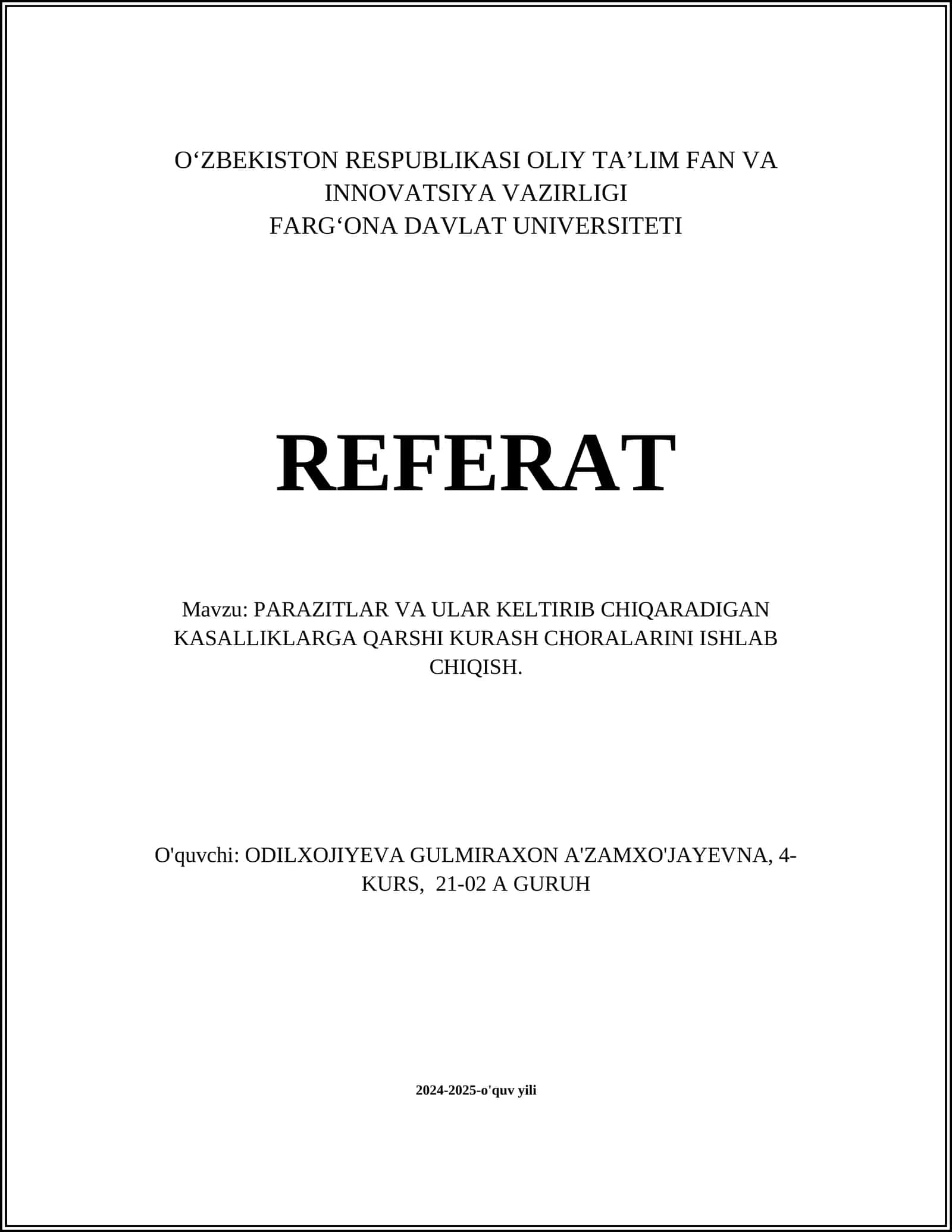 Parazitlarning turlari va tasnifi 1