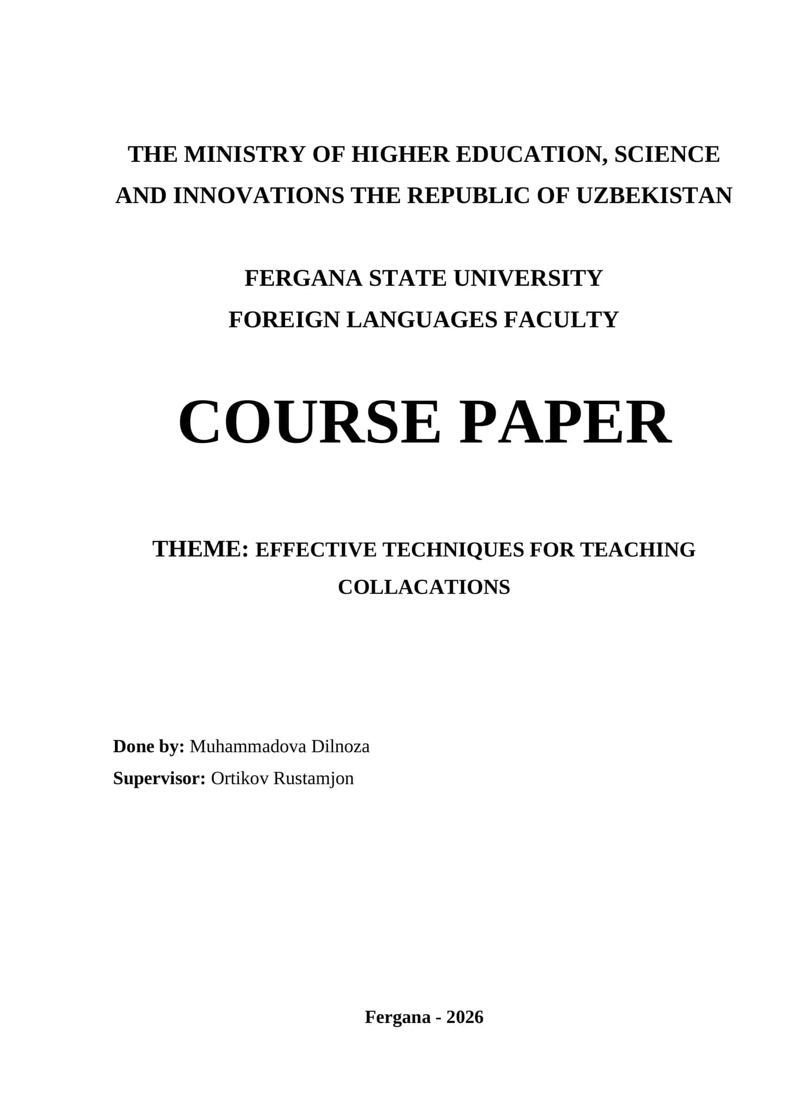 COURSE PAPER ON EFFECTIVE TECHNIQUES FOR TEACHING COLLACATIONS 1