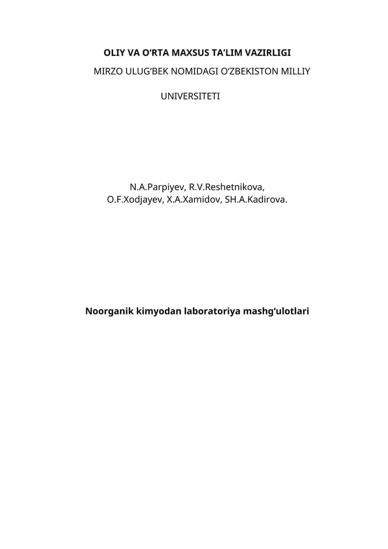 Noorganik kimyodan laboratoriya mashg‘ulotlari 1