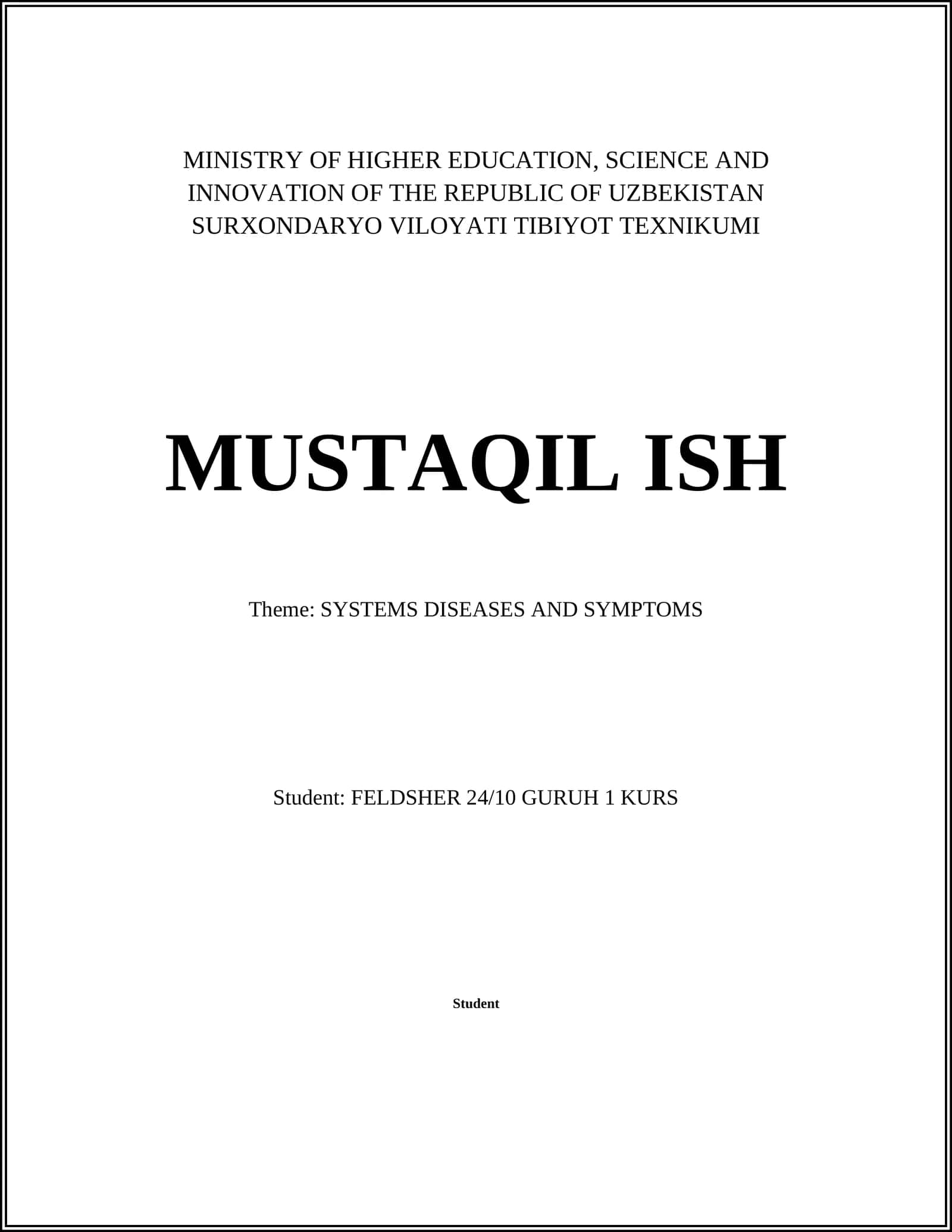 SYSTEMS DISEASES AND SYMPTOMS 1
