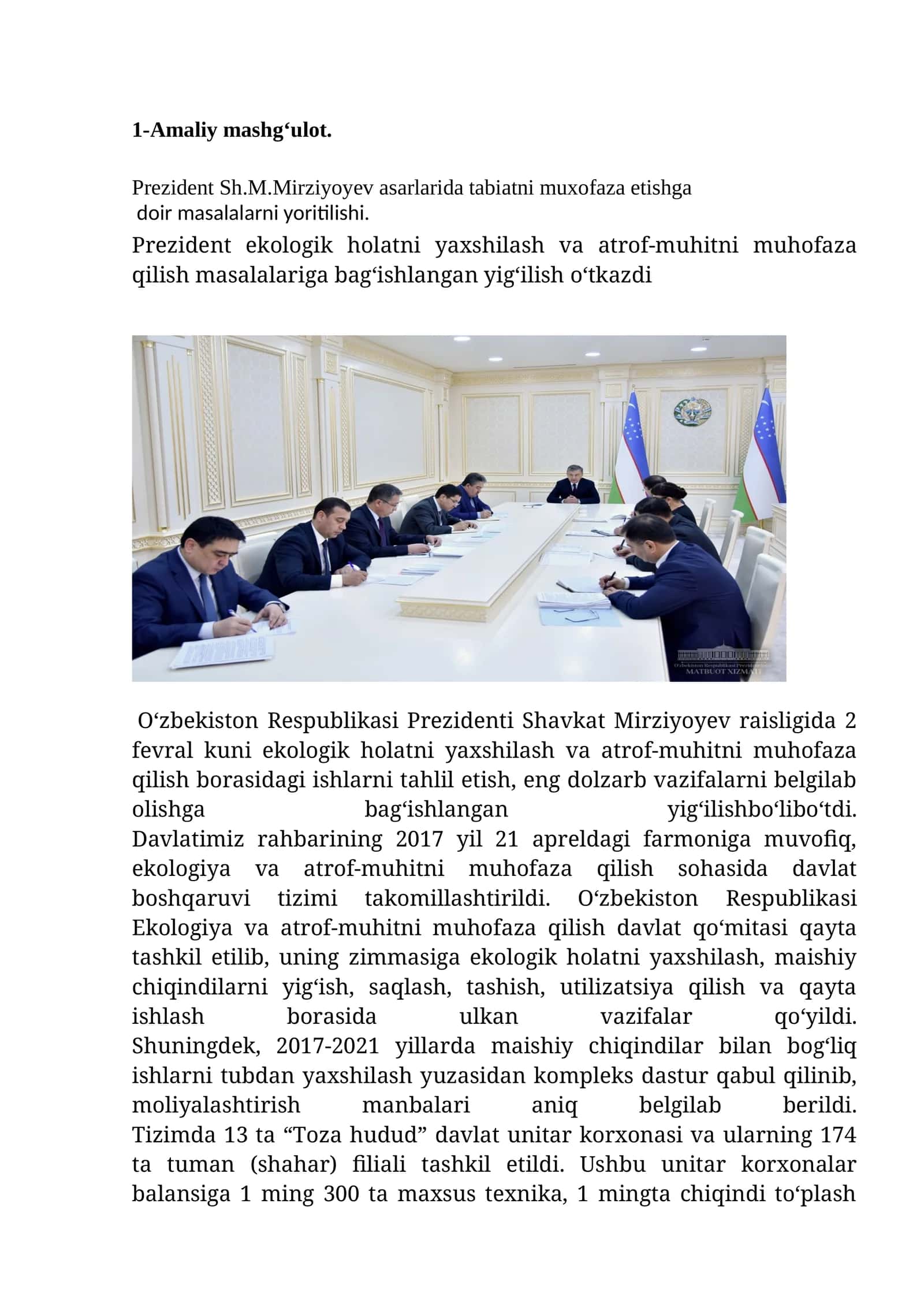 Ekologik holatni yaxshilash va atrof-muhitni muhofaza qilish 1