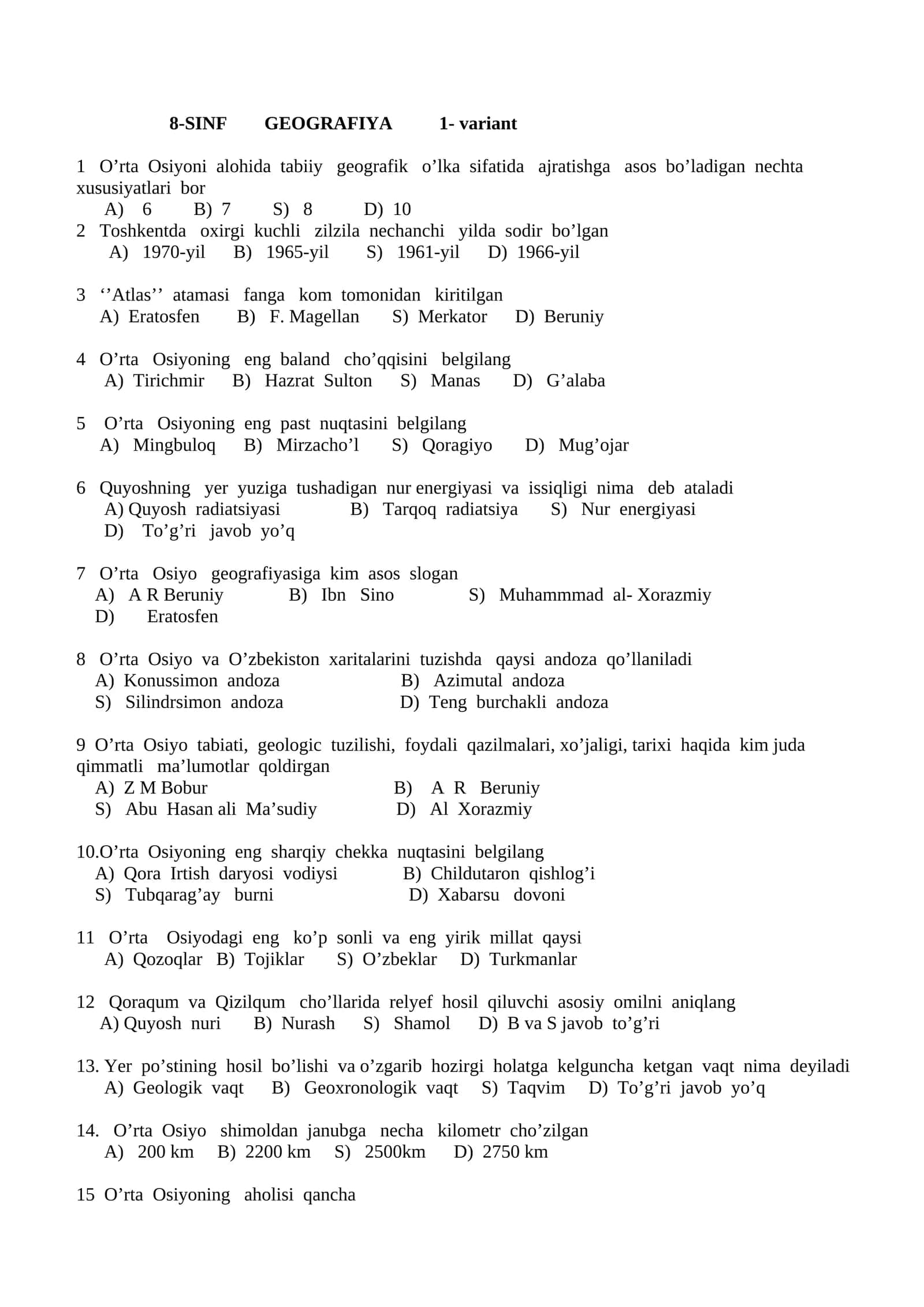 8-SINF GEOGRAFIYA 1-variant 1
