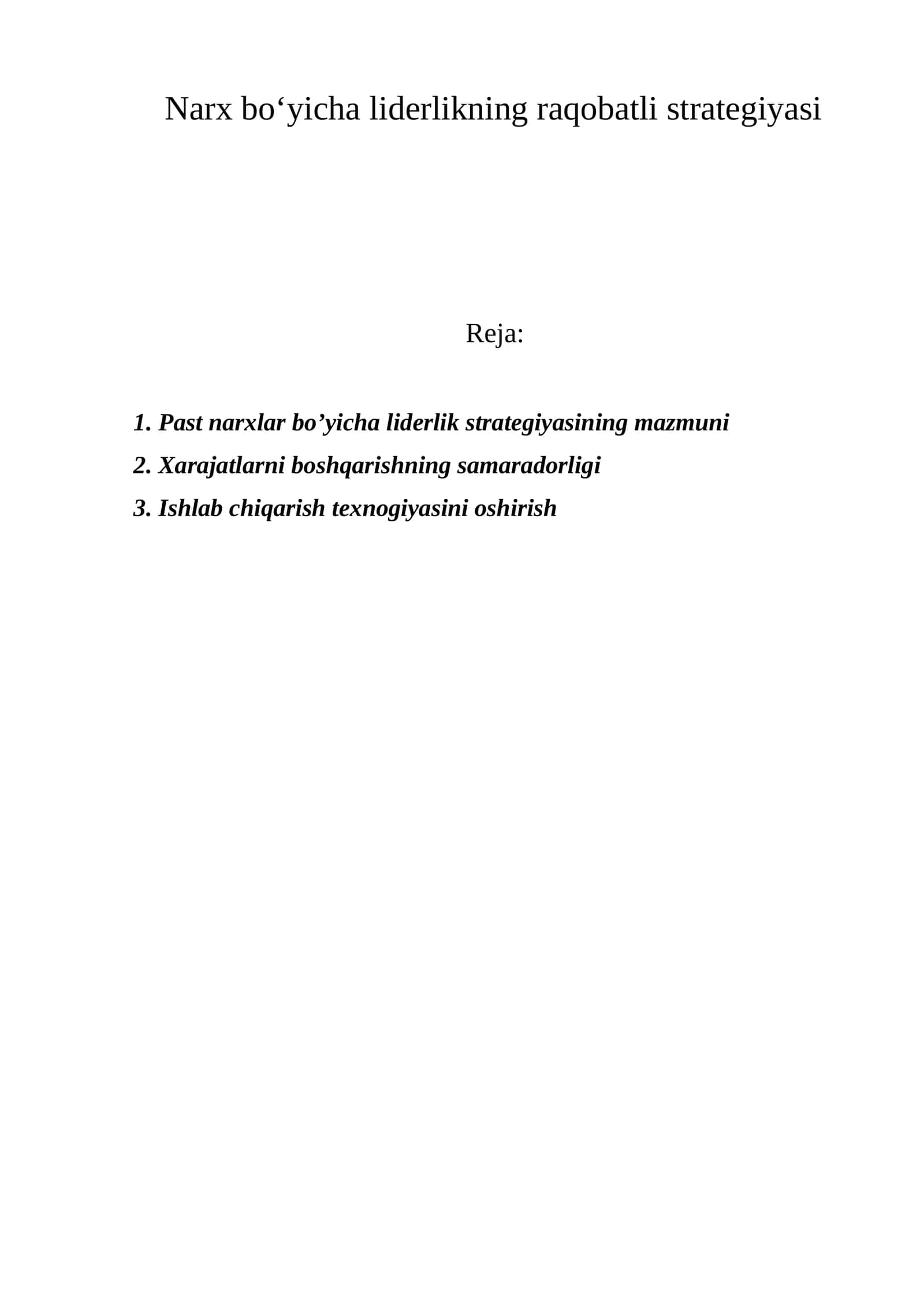 Past narxlar bo‘yicha liderlikning raqobatli strategiyasi 1