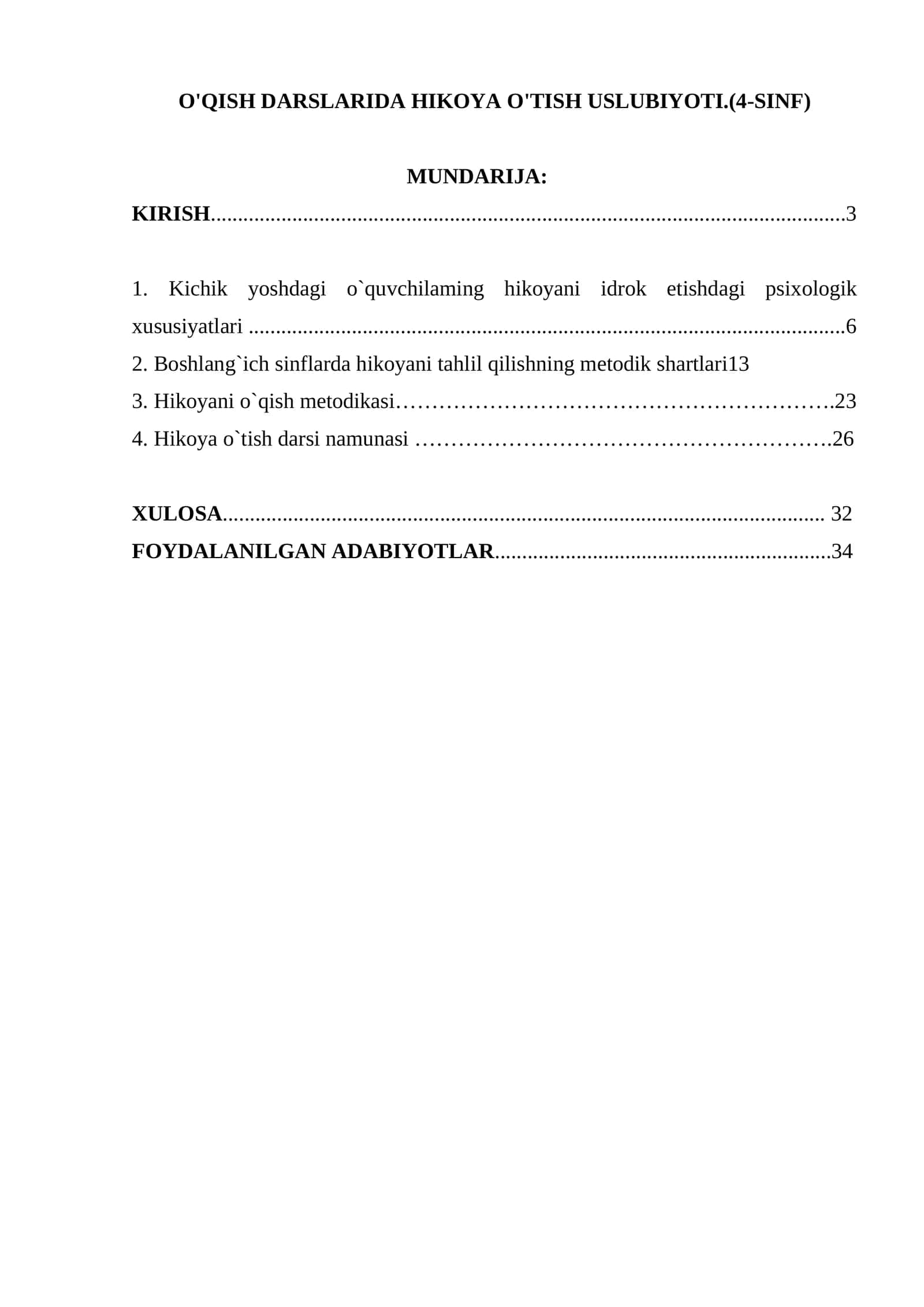 O'QISH DARSLARIDA HIKOYA O'TISH USLUBIYOTI.(4-SINF) 1