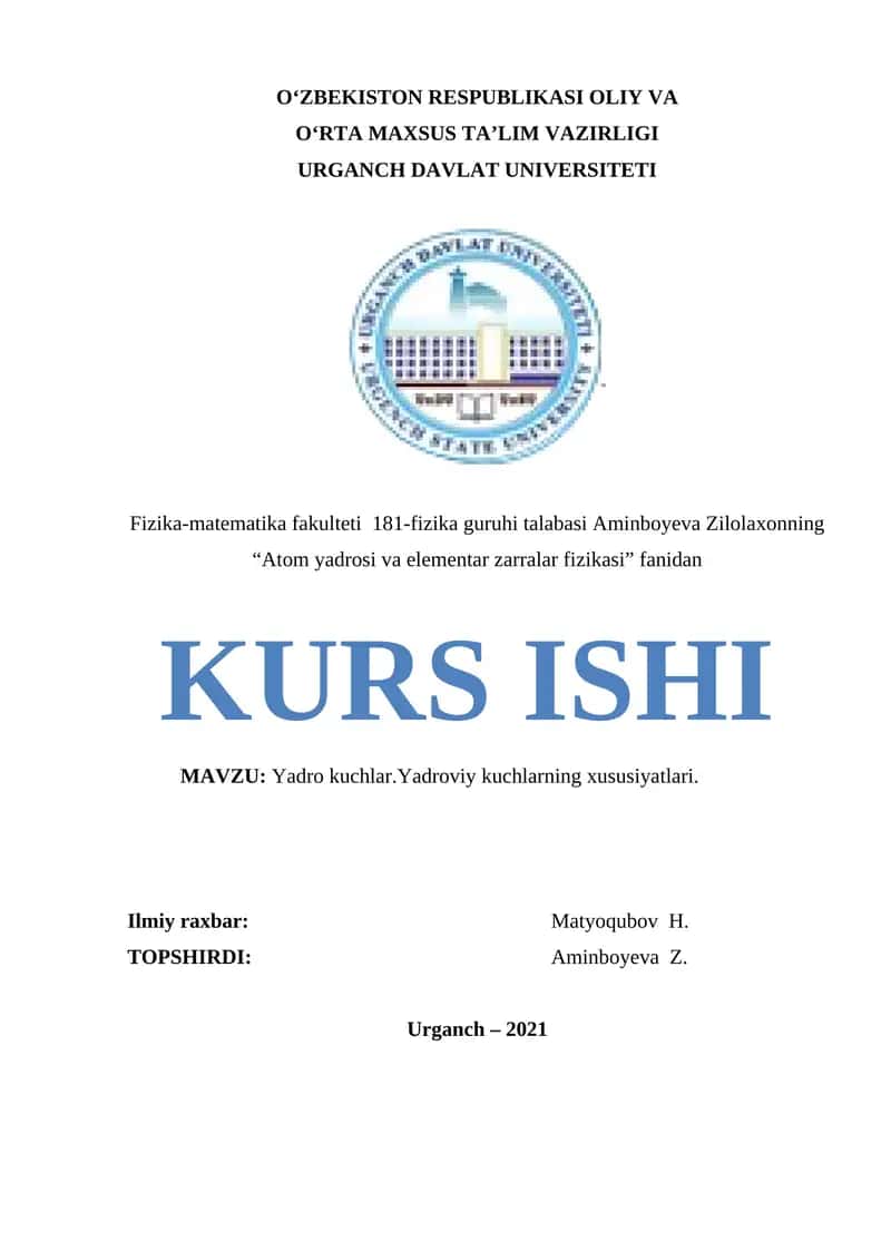 Yadroviy kuchlar va elementar zarralar fizikasi 1