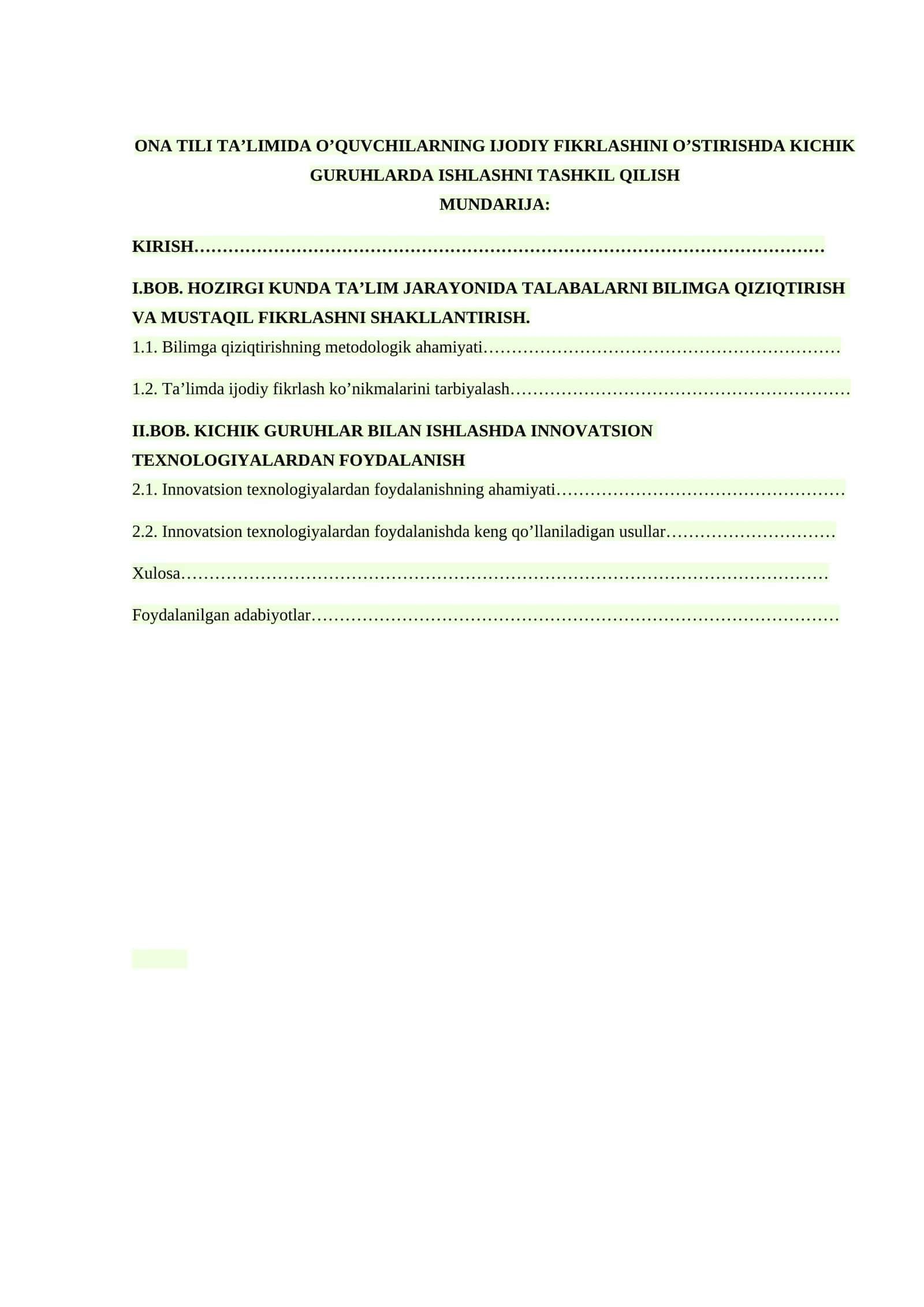 KICHIK GURUHLAR BILAN ISHLASHDA INNOVATSION TEXNOLOGIYALARDAN FOYDALANISH 1