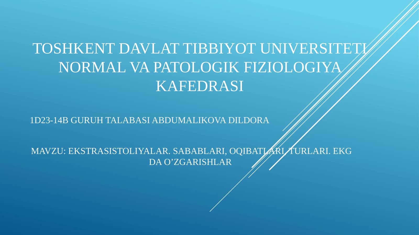 EKSTRASISTOLIYALAR. SABABLARI, OQIBATLARI, TURLARI. EKG DA O’ZGARISHLAR 1