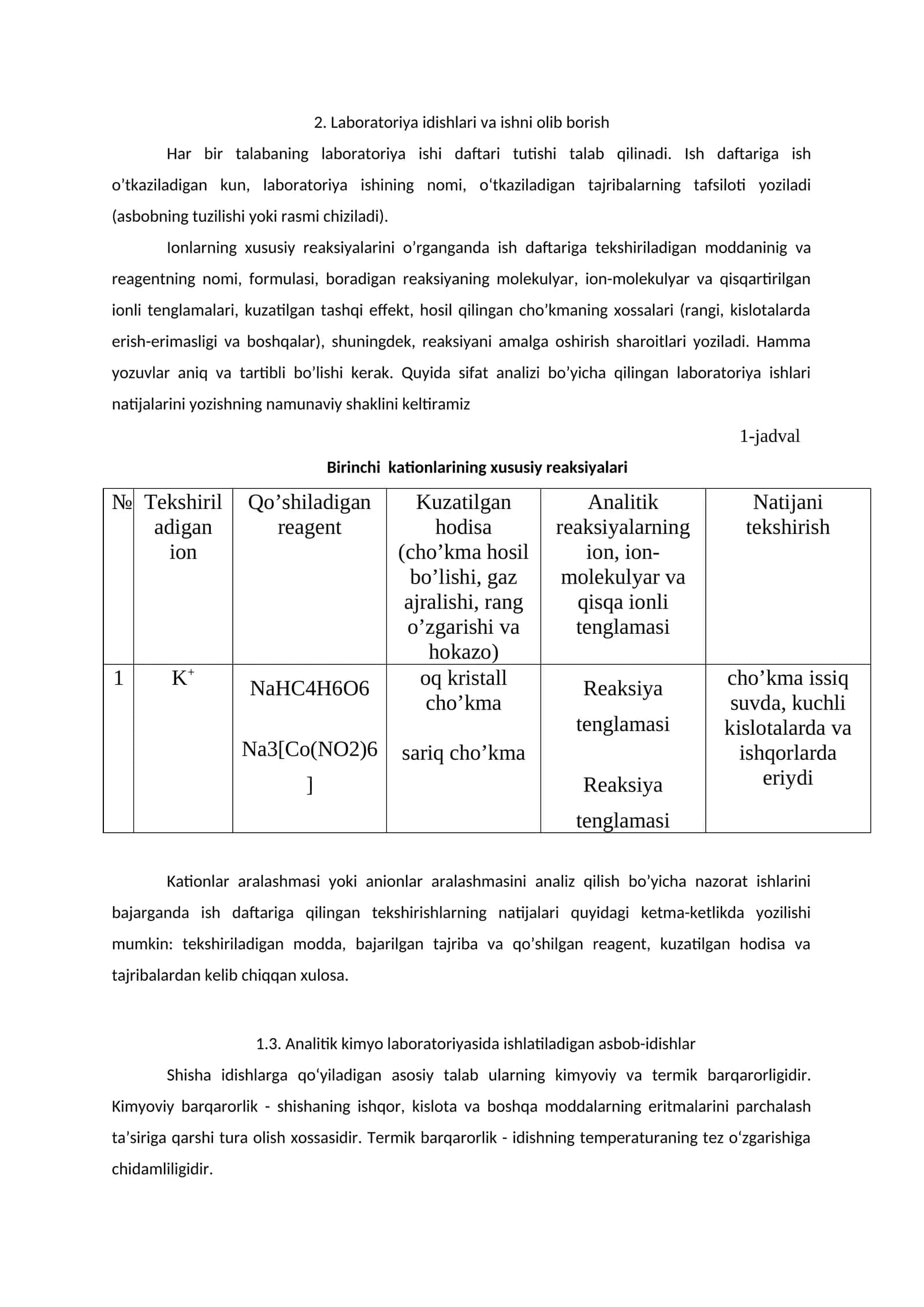 Laboratoriya idishlari va ishni olib borish 1