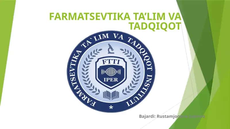 FARMATSEVTIKA TA’LIM VA TADQIQOT 1