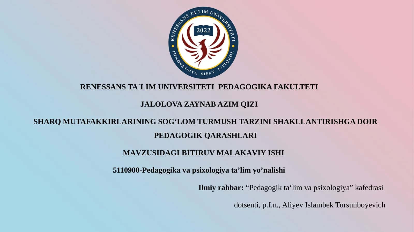 SHARQ MUTAFAKKIRLARINING SOGʻLOM TURMUSH TARZINI SHAKLLANTIRISHGA DOIR PEDAGOGIK QARASHLARI 1